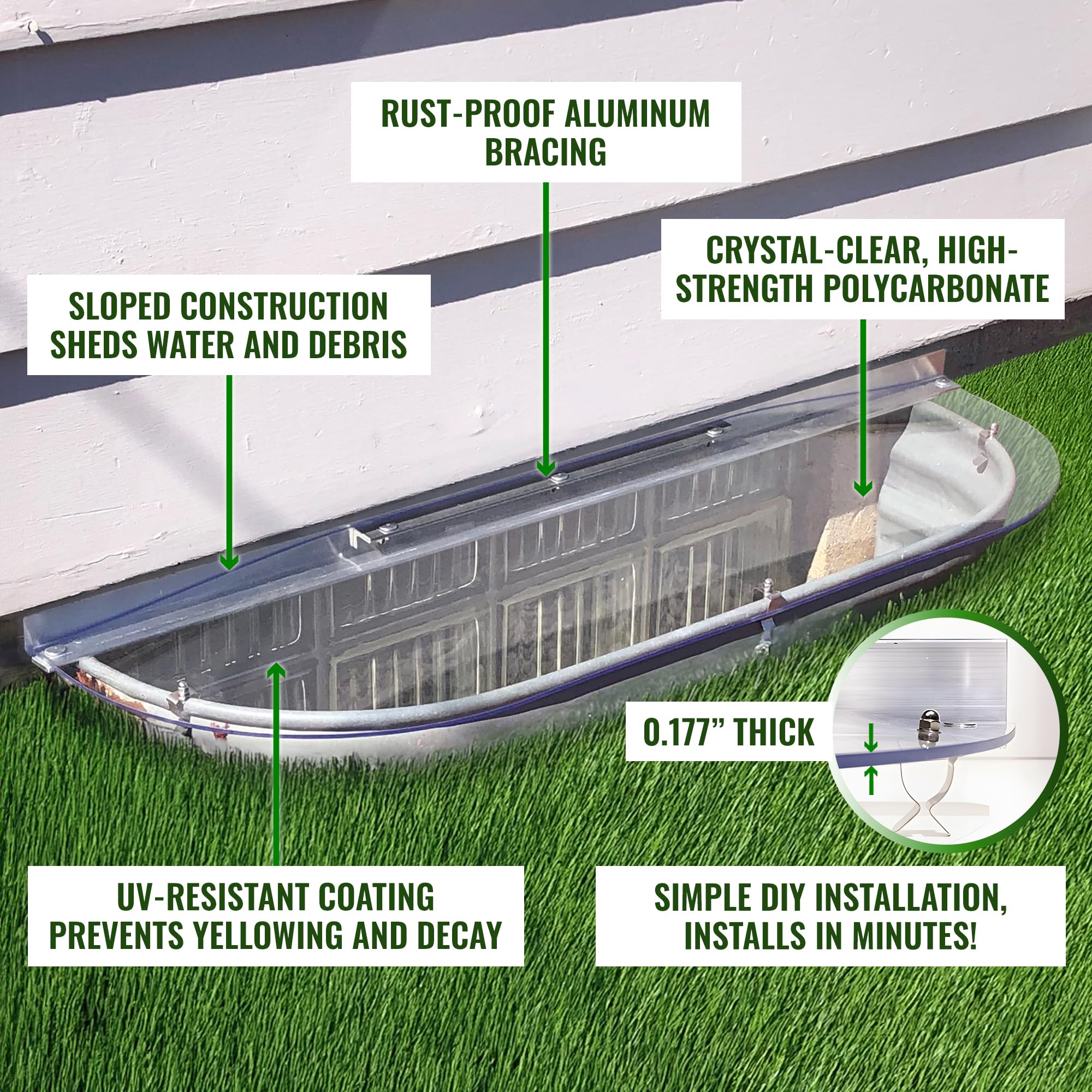UV-Resistant Clear Polycarbonate Sloped Elongated Basement Window Well Covers - Heavy-Duty Crystal Clear Plastic Cover (42