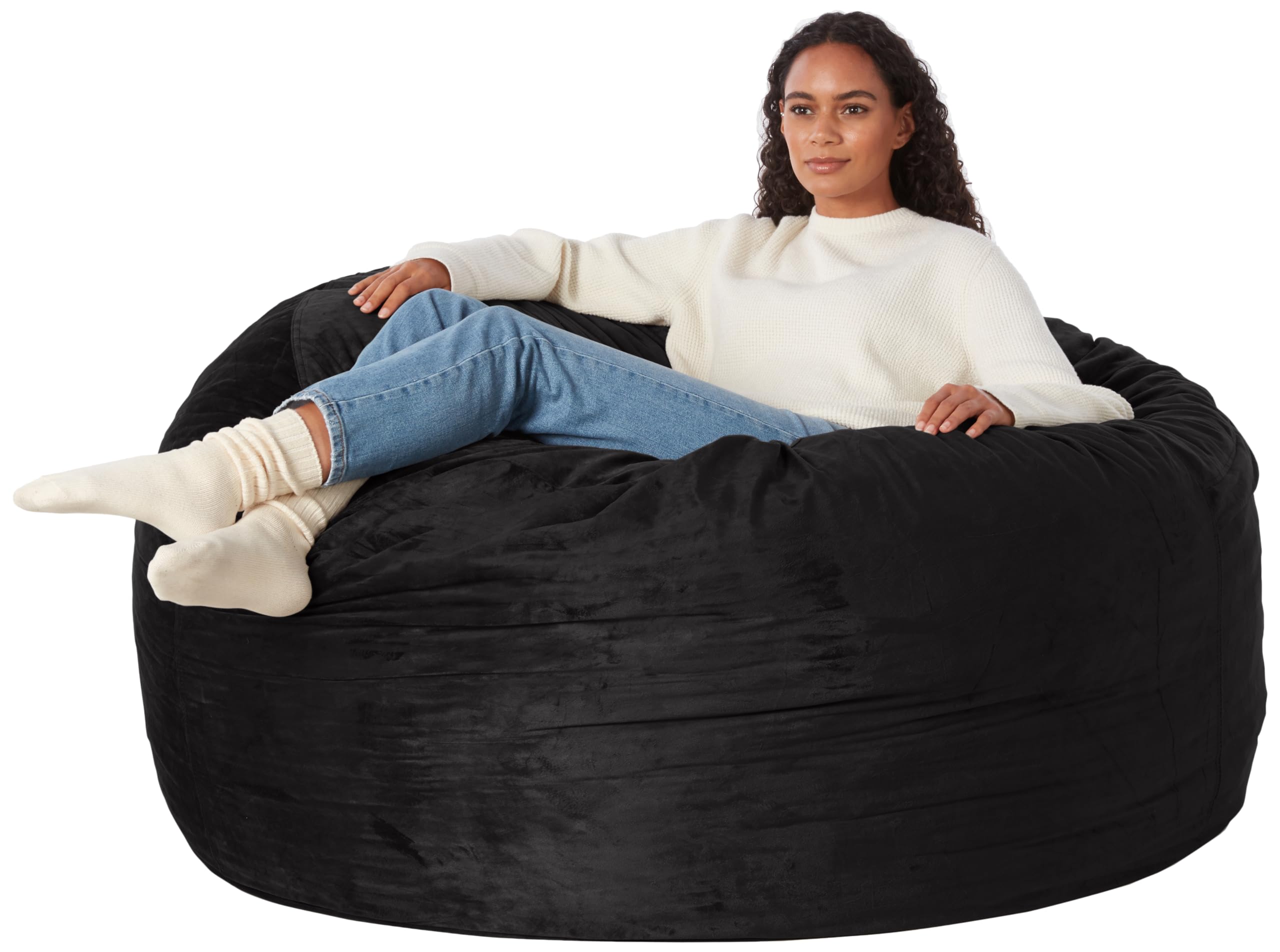 Amazon Basics Large Bean Bag Chair for Adults - 5 ft Black Memory Foam Filled with Soft Microfiber Cover | Comfortable Lounge Chair for Living Room, Bedroom, Game Room & Dorm