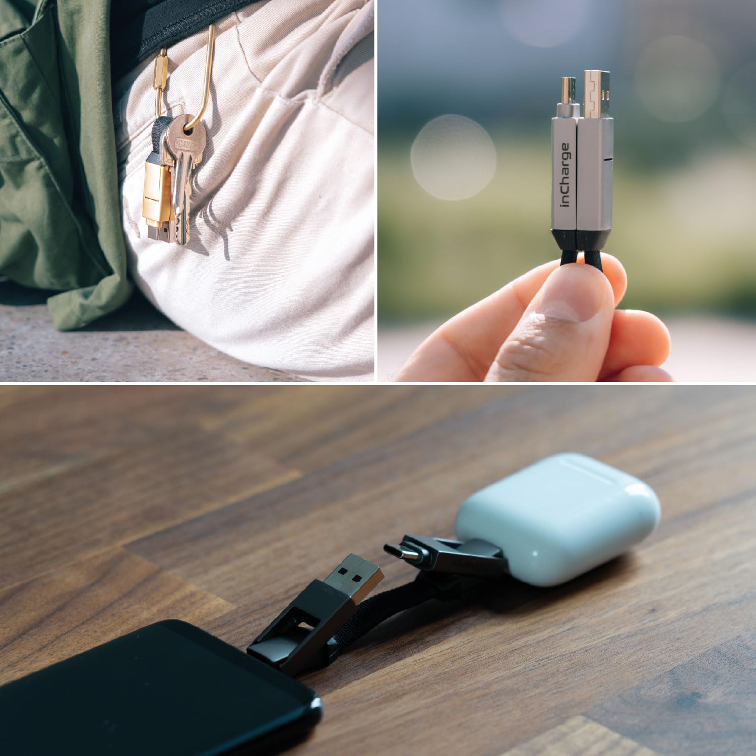 Rolling Square inCharge 6-in-1 Universal Charging Cable - 15W Fast Charger with USB-C & Lightning Connectors for iPhone, Android, iPad (Silver) | Perfect for Travel, Home & Office Use