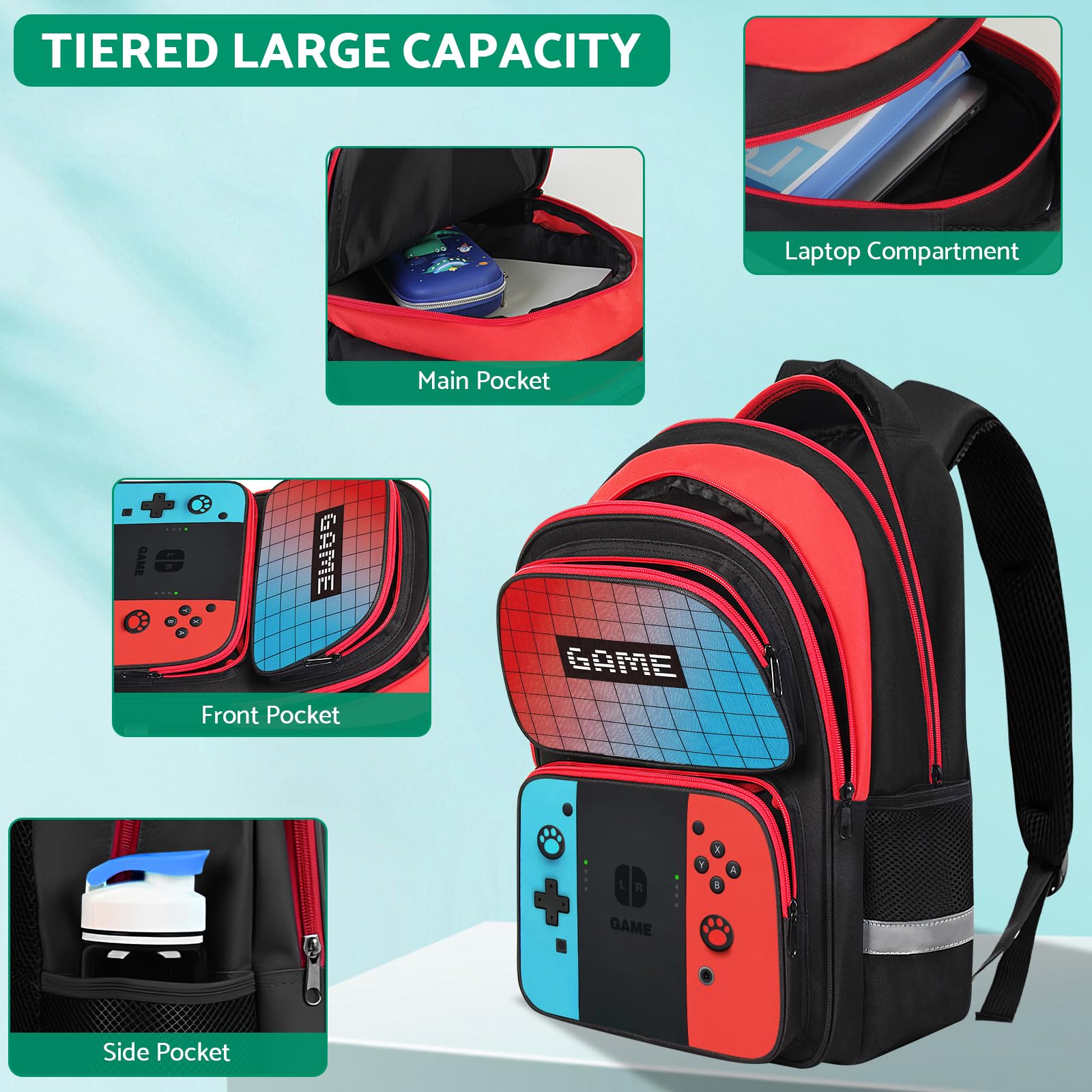Kids Backpack for Boys - Durable 17 Inch Gamer Backpack for Children & Teens - School Bookbag for Elementary & Middle School Students - Perfect for Gaming, School, Travel & Daily Use
