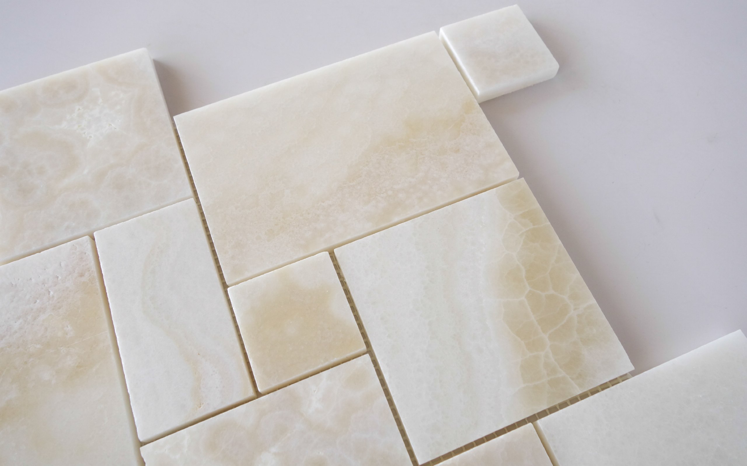 Premium White Onyx Opus Mini Pattern Mosaic Tile - Cross-Cut Polished Natural Stone - Box of 5 Sheets (10 sq ft) - Perfect for Bathroom Backsplash, Kitchen Wall, and Shower Floor Decor