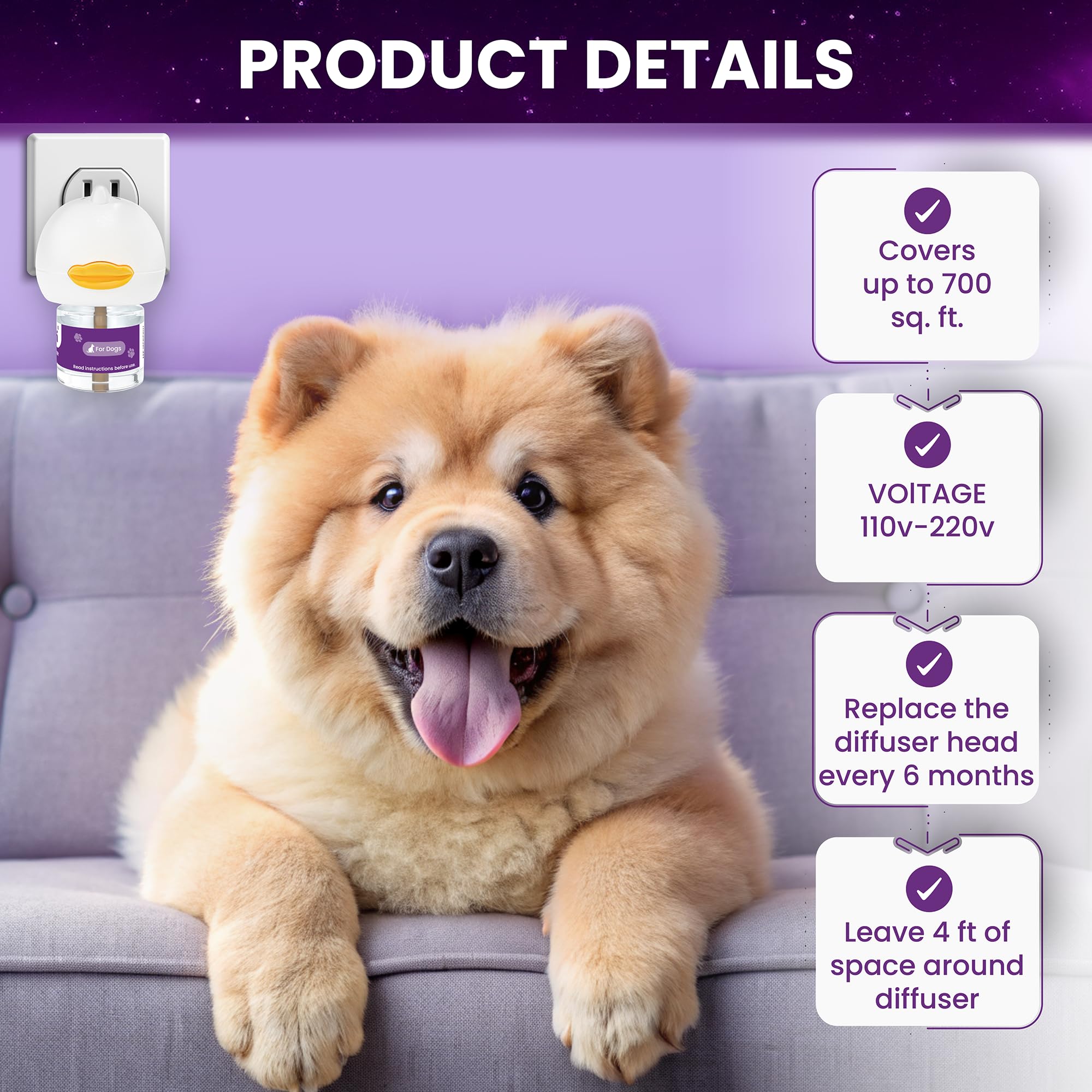 Dog Calming Pheromone Diffuser - Advanced Anxiety Relief for Dogs with Appeasing Pheromones - 2 Pack Purple - Perfect for Travel, Vet Visits & Home Stress Relief