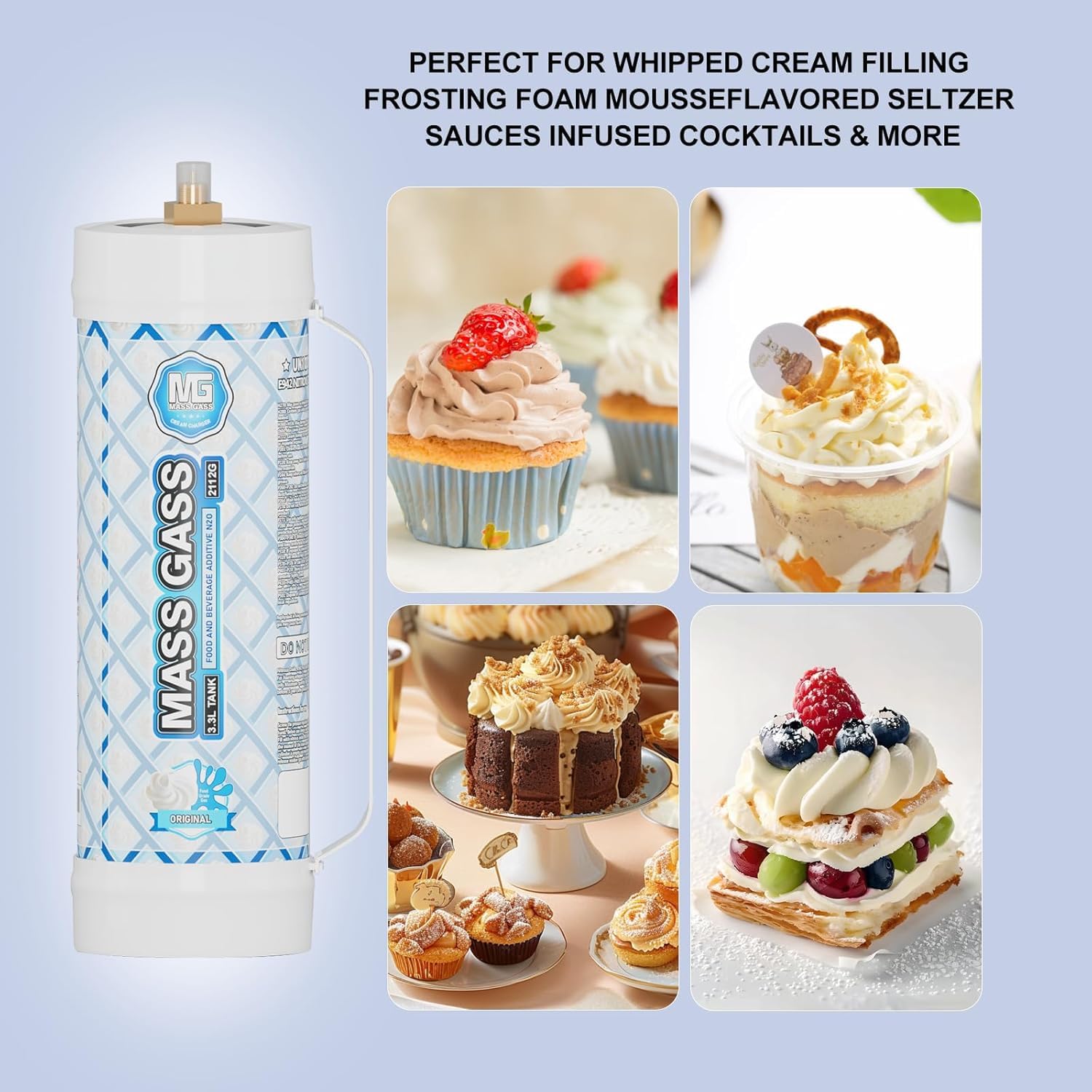 Premium 6-Pack Whipped Cream Chargers (2112g x 6) - 3.3L Food Grade N2O Cylinders for Professional Desserts, Coffee Toppings & Home Baking - Compatible with All Standard Whipped Cream Dispensers