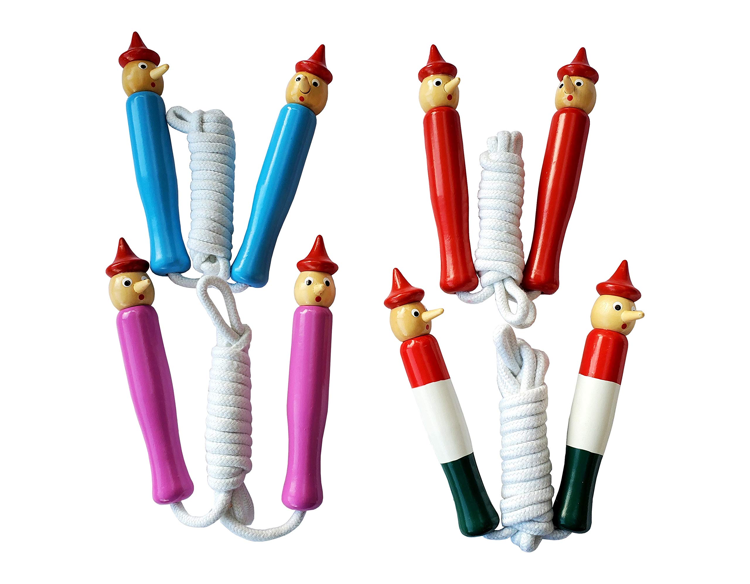 Pinocchio Wooden Handle Jump Rope for Kids - Adjustable Length Skipping Rope for Outdoor Play, Exercise & Fitness Training - Perfect for Backyard Games, School Sports & Family Fun Activities