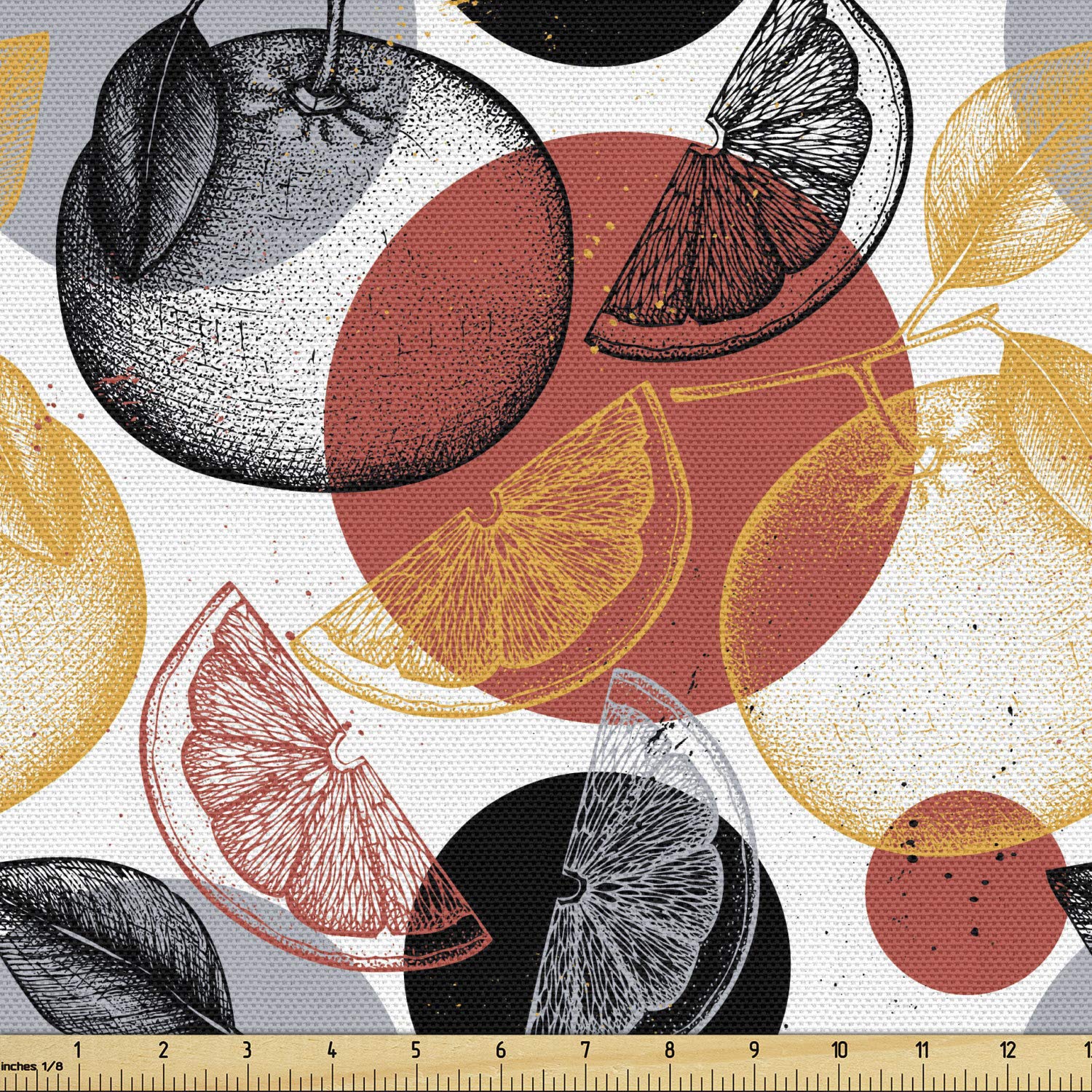 Ambesonne Fruit Fabric by The Yard - Abstract Dotted Citrus Pattern with Pomelo Slices, Grapefruits & Circles - 10 Yards Multicolor Upholstery Fabric for Sofa, Curtains, Pillows & Home Decor