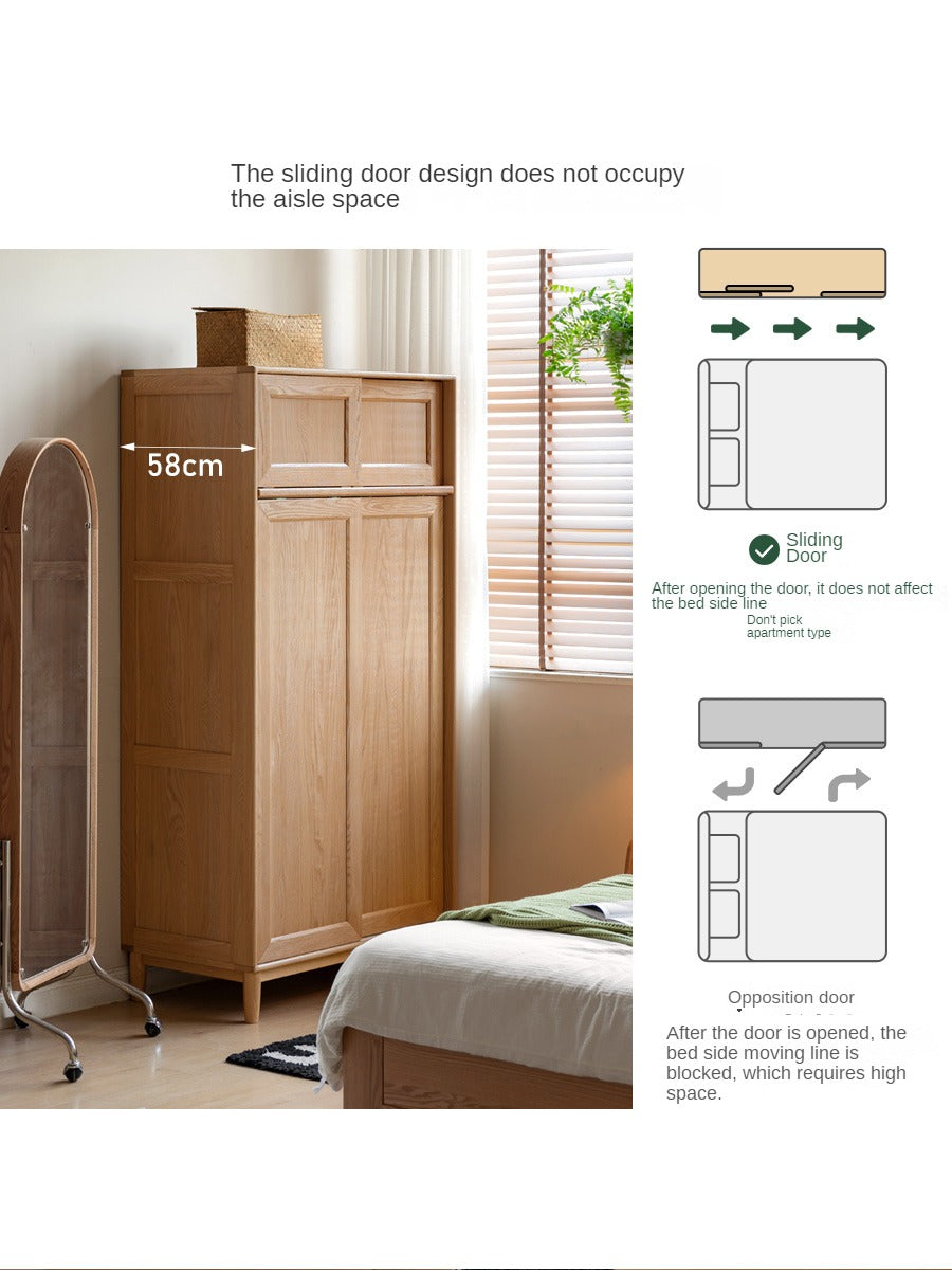 Solid Oak Wood Sliding Door Wardrobe Closet - Modern & Spacious Storage for Bedroom, Living Room, or Walk-In Closet