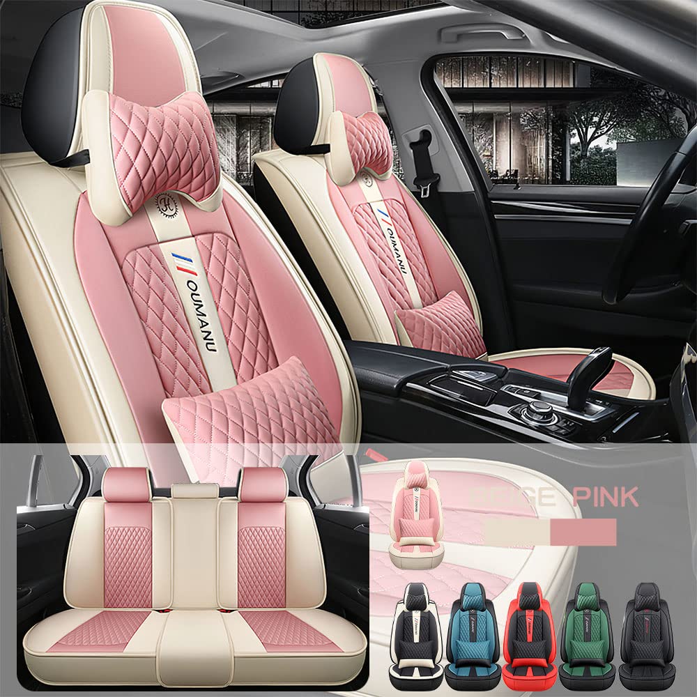Premium Waterproof Faux Leather Car Seat Covers for Honda CR-V 1997-2022 Models - 5 Seat Full Set (Beige Pink) - Durable Front & Rear Seat Protectors for Comfort & Style - Perfect for Daily Commute, Road Trips & Family Travel