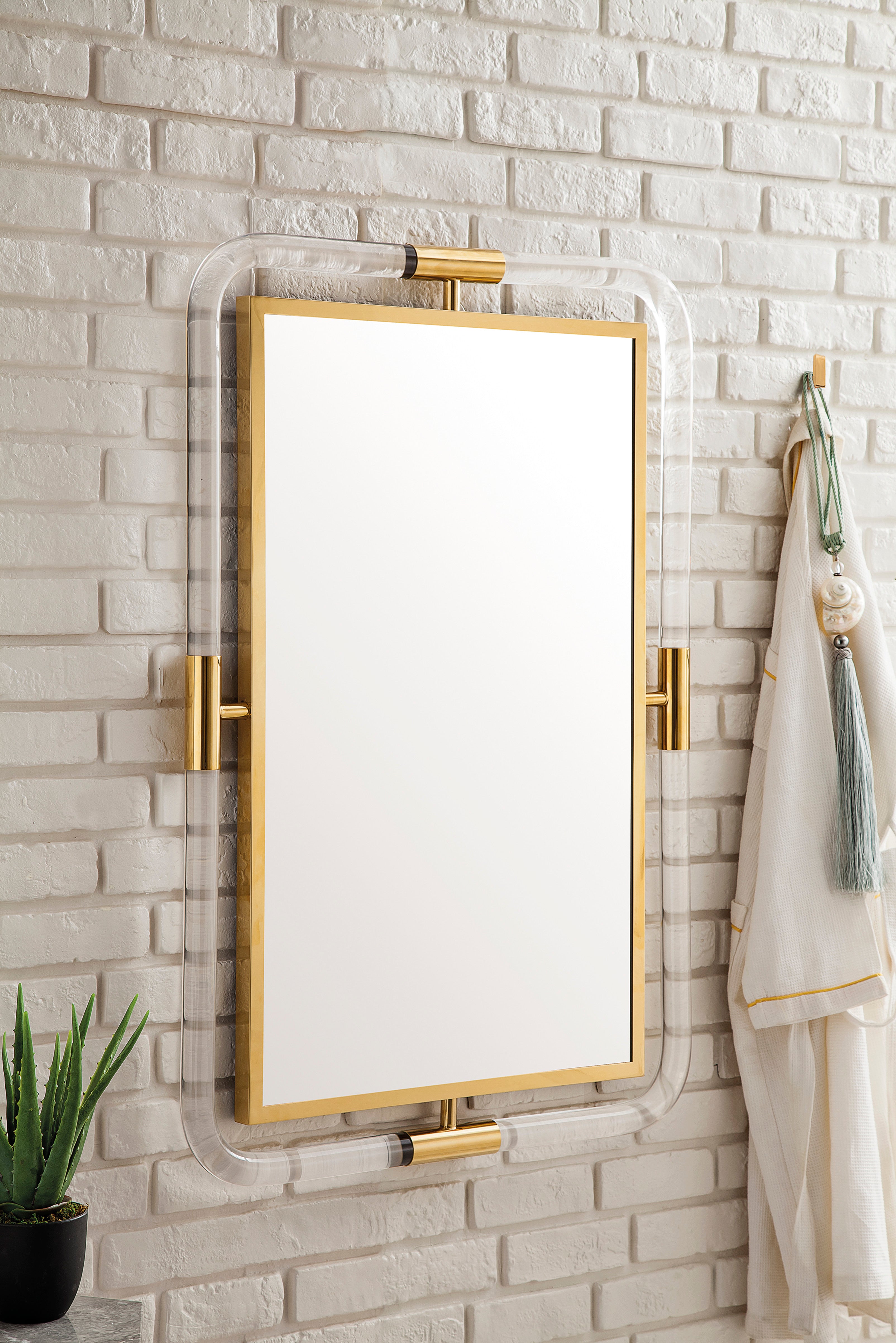 South Beach 30-Inch Mirror - Elegant Polished Gold & Lucite Design - Perfect for Bedroom, Bathroom, or Entryway Decor