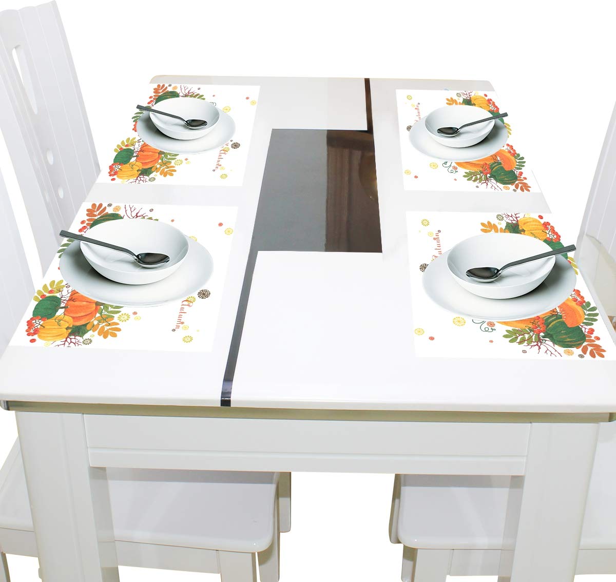 MOYYO Fall Pumpkin Placemats - Set of 4 Heat-Resistant, Non-Slip Polyester Table Mats | Washable & Easy Clean for Dining Table, Kitchen Decor | Perfect for Thanksgiving, Autumn Parties & Seasonal Home Decor