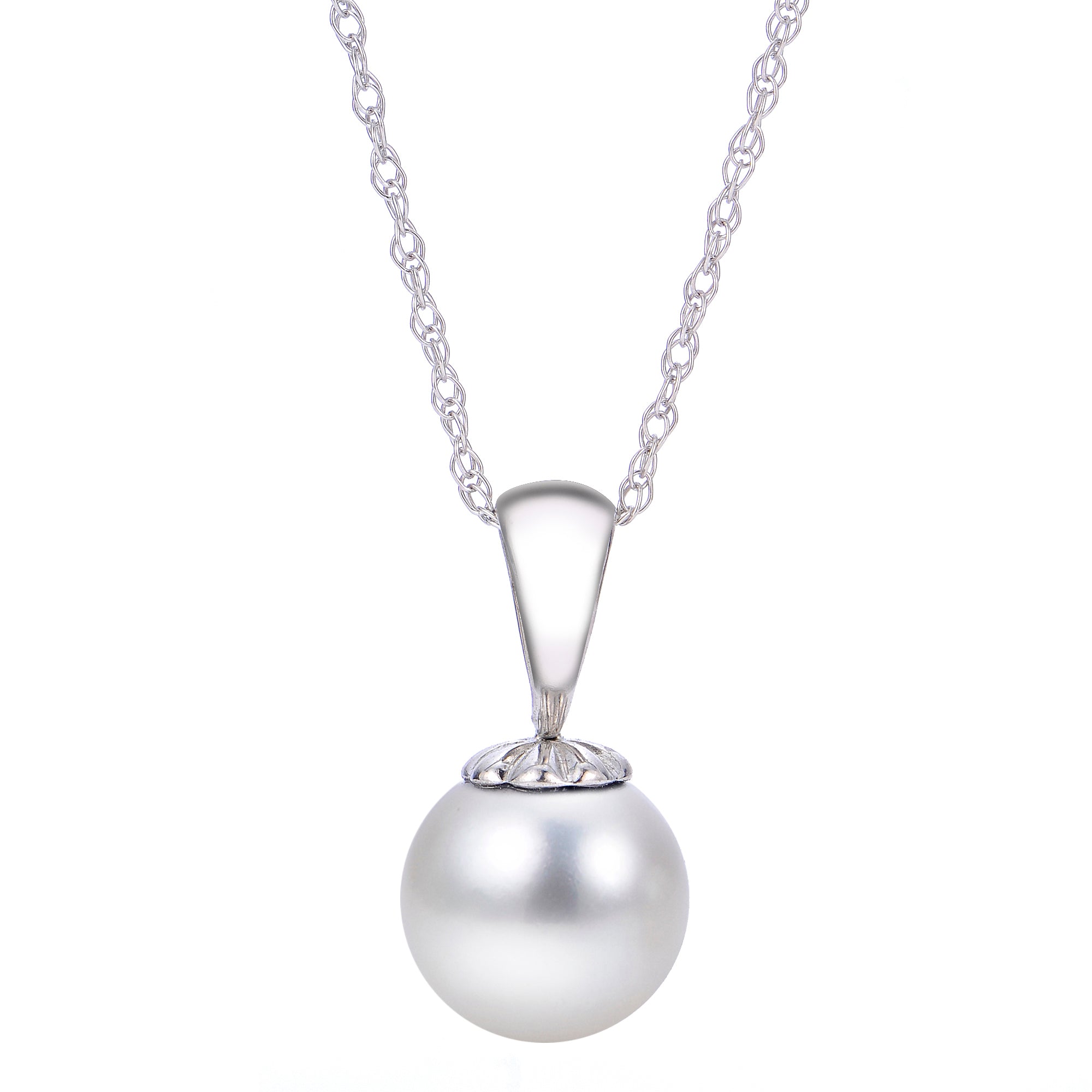 7mm Akoya Pearl 14K White Gold Pendant Necklace for Women - Elegant Pearl Jewelry Gift for Anniversary, Wedding & Special Occasions
