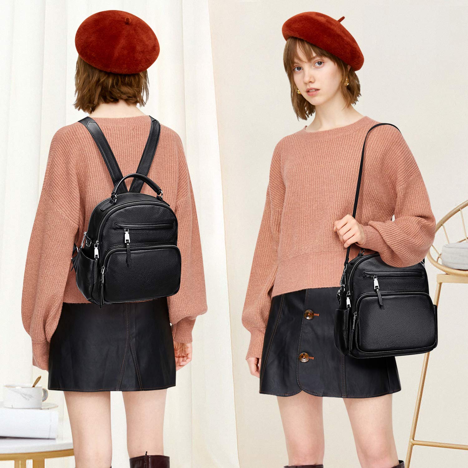 ALTOSY Genuine Leather Backpack for Women - Small Convertible Backpack Purse, 4-in-1 Shoulder Bag for Work, Travel & Daily Use | Durable & Stylish Ladies Handbag