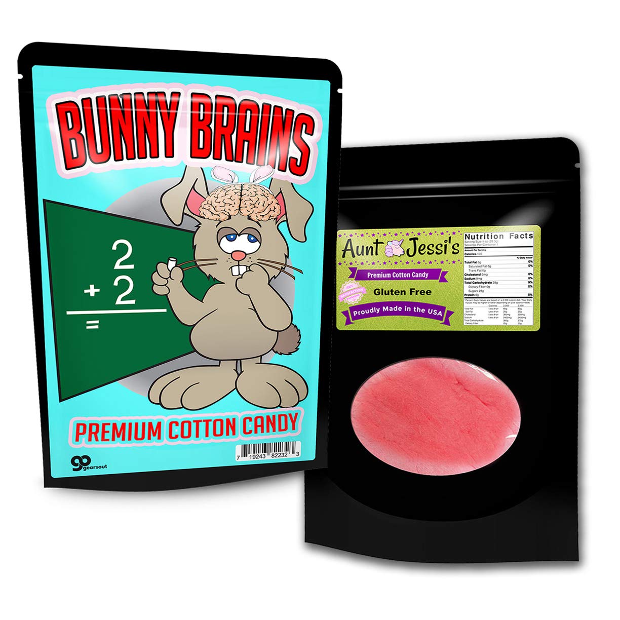 Gears Out Bunny Brains Cotton Candy - Gluten-Free Easter Candy for Kids | Pink Floss Sugar, Made in USA | Perfect for Easter Baskets, Birthday Parties & Holiday Treats