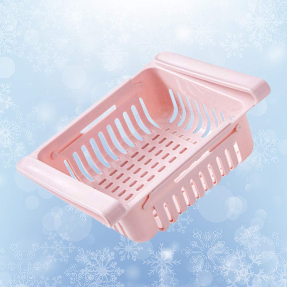 Cabilock 2-Pack Refrigerator Egg Storage Box - Mini Freezer Shelf Organizer, Non-Slip Kitchen Rack for Fruits, Vegetables & Tools - Space Saving Drawer Shelf for Fridge, Pantry & Small Kitchen Organization (Pink)