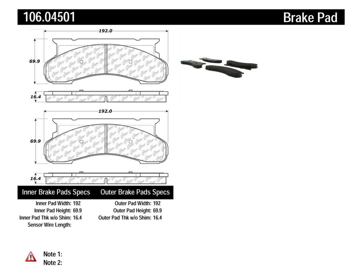 Centric 106.04501 Premium Brake Pads - High Performance Ceramic Brake Pads for Smooth & Quiet Stopping - Perfect for Daily Commuting & City Driving