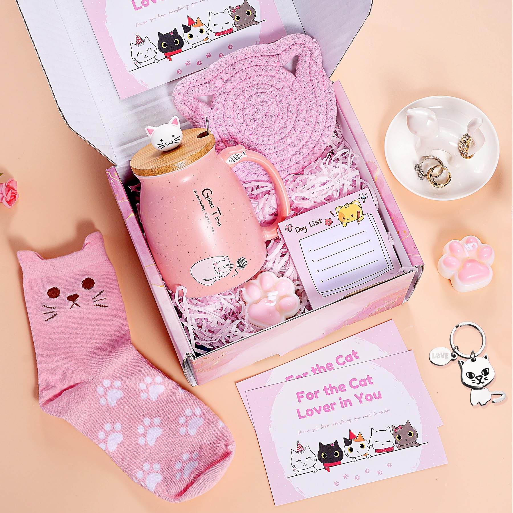 Best Cat Lifts Gift Box for Women - Cute Cat Themed Presents for Cat Lovers, Mom, Wife, Daughter & Friends (Pink -090) | Perfect for Christmas, Birthday & Mother's Day Gifts | Home Decor & Pet Lover Accessories