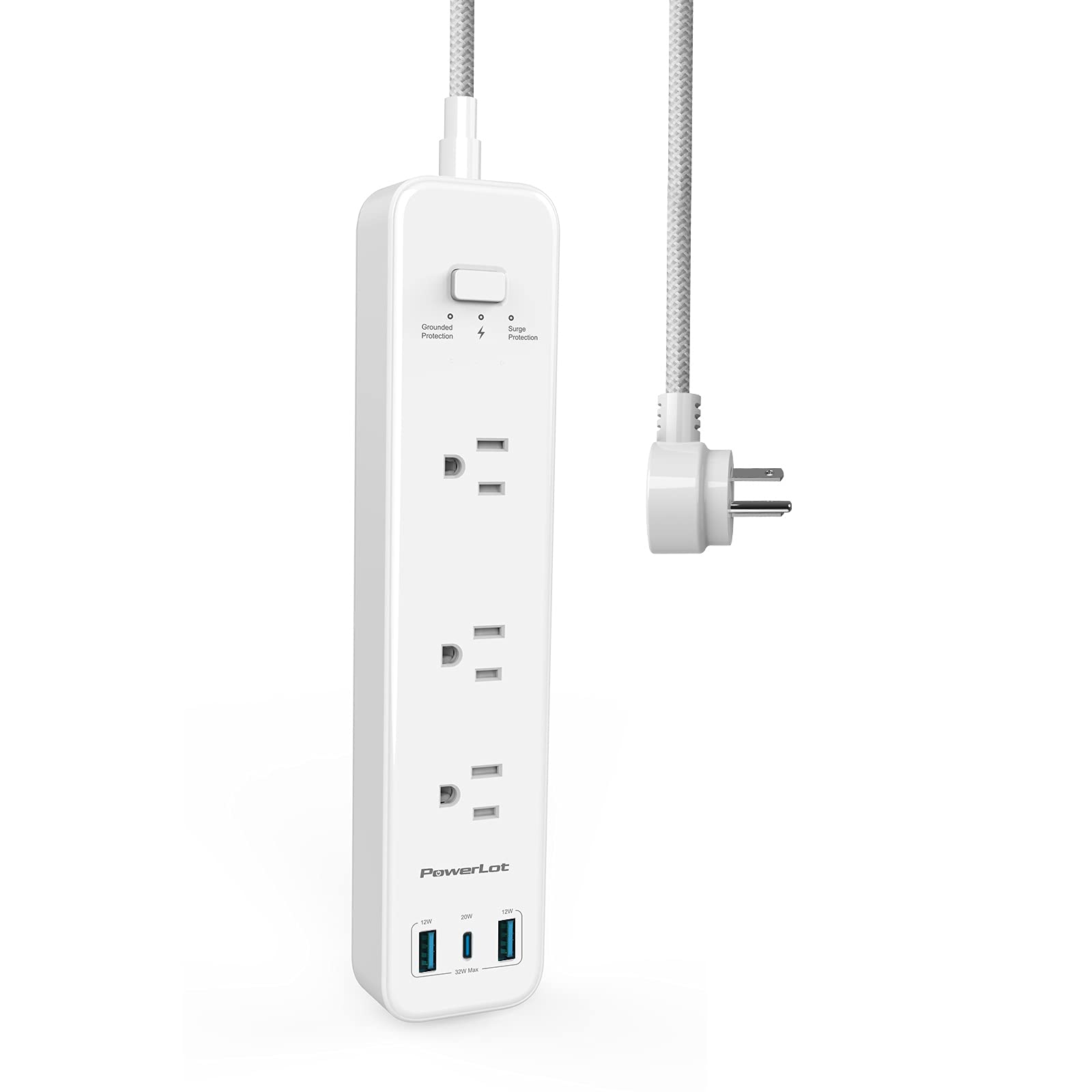 Power Strip with USB Ports - 3 Outlets & 32W USB (1 USB C & 2 USB A) PD Charging, 5ft Extension Cord, Surge Protector - ETL Certified Flat Plug for Home, Office, Dorm Room - Perfect for Charging Phones, Laptops & Tablets Simultaneously