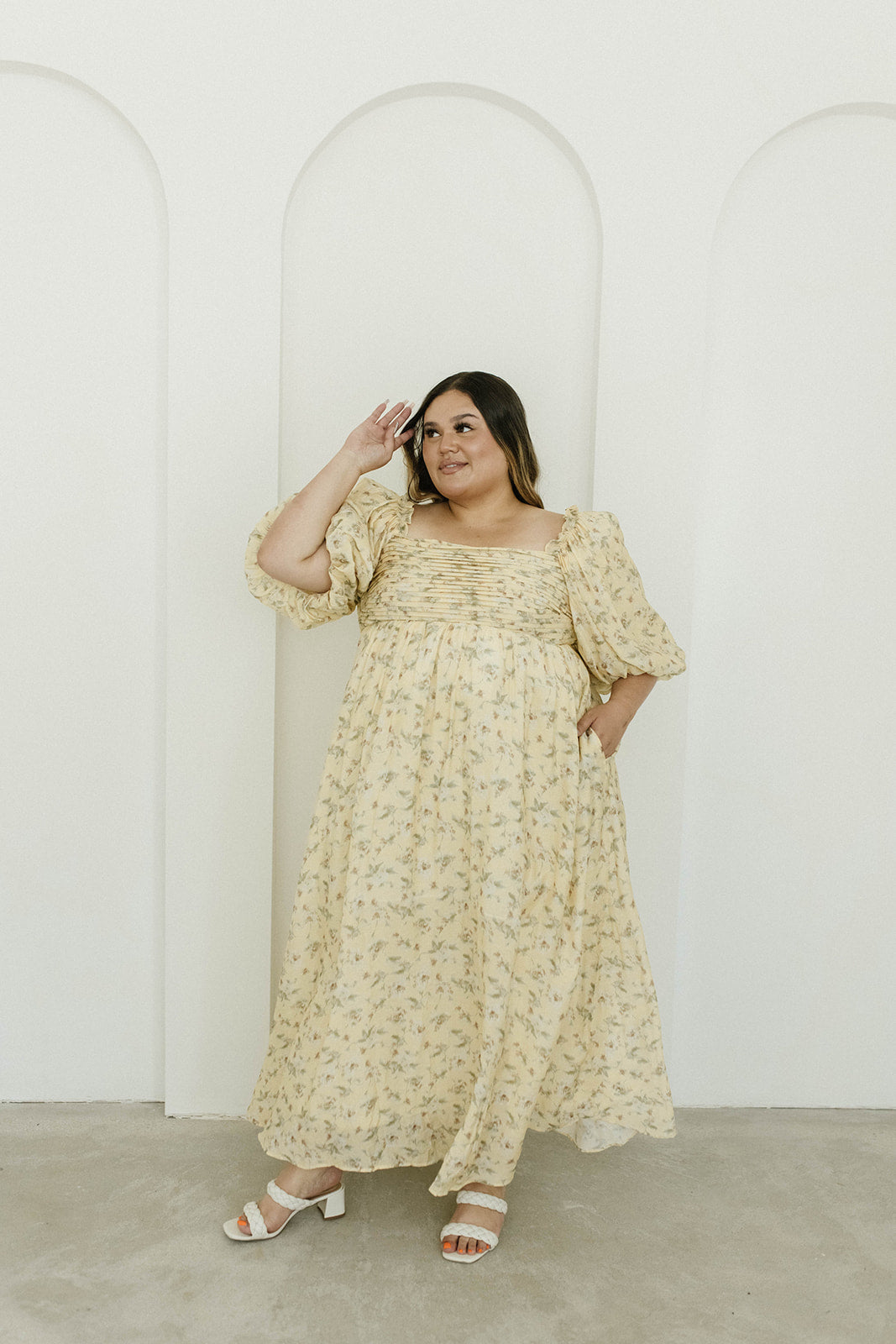 Melody Maxi Dress with Pleats & Bow Detail - Yellow Floral Print | Bump Friendly Maternity Dress | Inclusive Sizing (S-3XL) | Perfect for Weddings, Baby Showers & Summer Vacations
