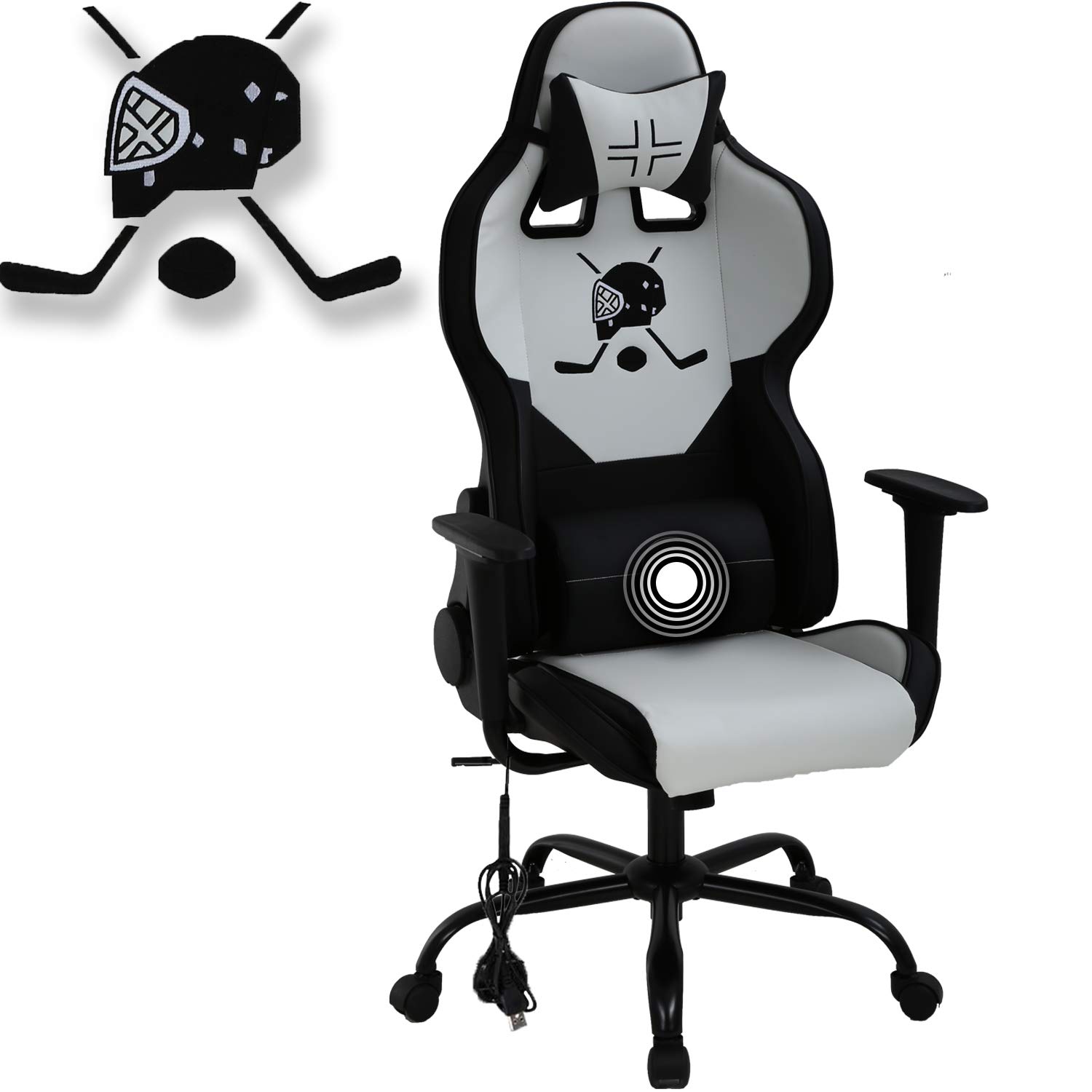 Ergonomic Gaming Chair with Massage & Lumbar Support - Adjustable Height PC Computer Office Desk Chair - High Back Racing Style for Esports & Home Use - White