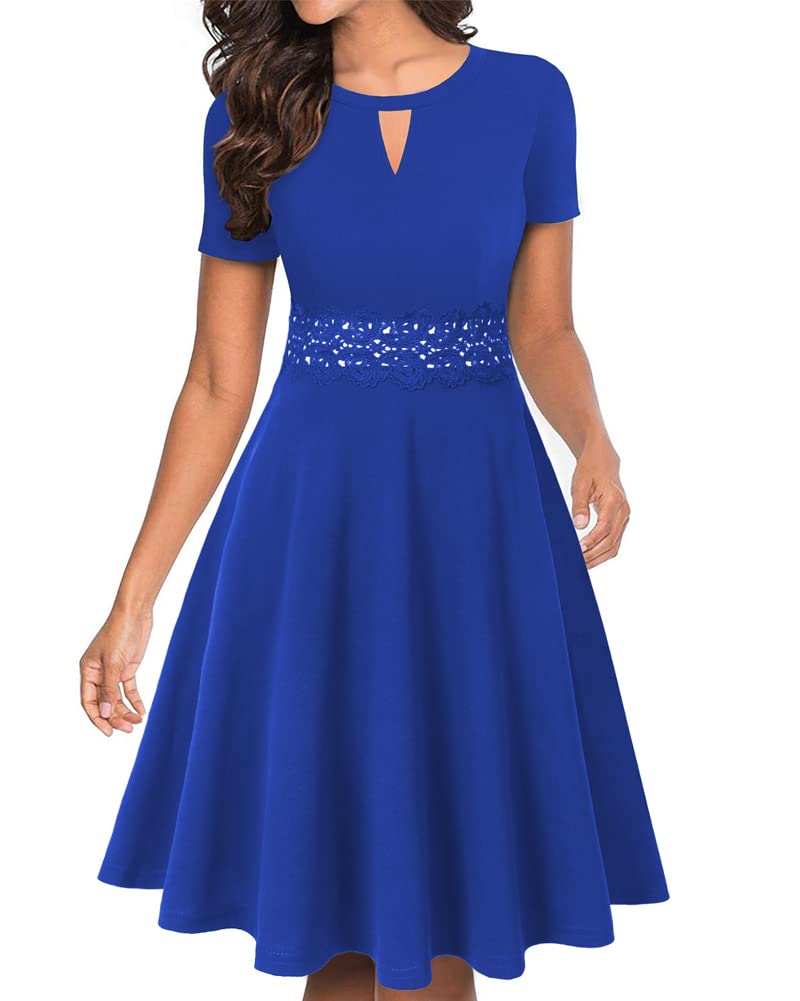 Vintage Flared Lace A-Line Swing Dress for Women - Elegant Cocktail Party Dress with Pockets | Perfect for Weddings, Date Nights & Special Occasions