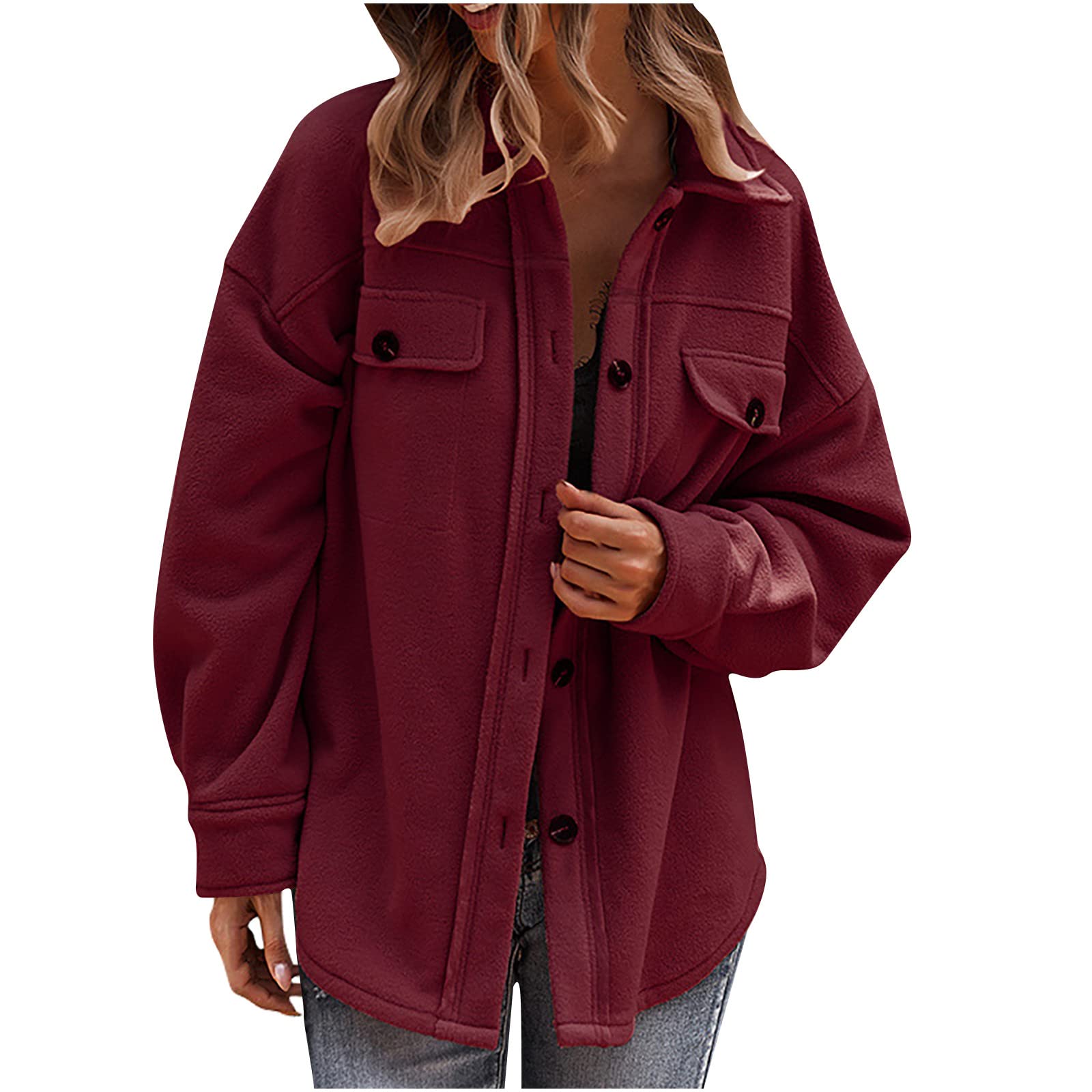 Huneny Women's Fall Waffle Knit Button Down Cardigan - Long Sleeve Loose Fit Casual Outerwear - Solid Color Comfortable Jacket for Autumn Outfits, Work, and Weekend Wear