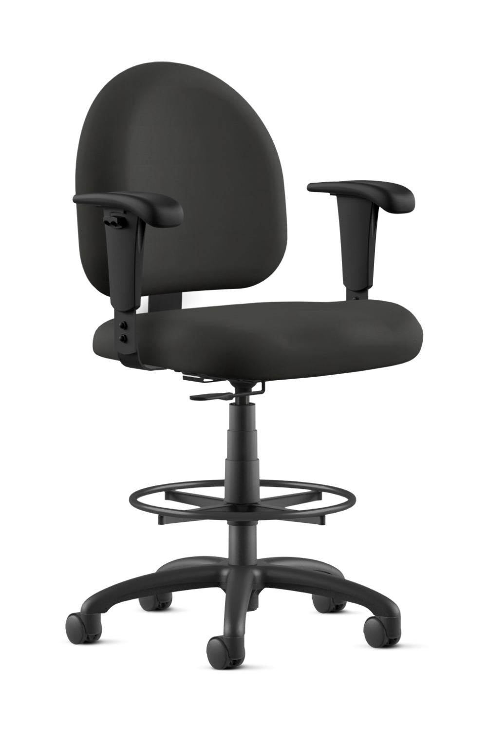 9 To 5 LOGIC 1725 CY36 Black Fabric Drafting Stool with Foot Ring and Mid Back Support - Ergonomic Office Chair for Architects, Designers & Artists - Perfect for Drafting Tables, Studios & Workspaces