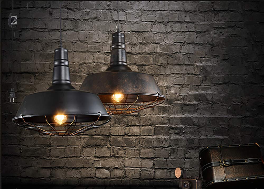ANYE Round Loft Style Ceiling Light - 4.5M Copper Iron Cage Lampshade with 15ft UL Certified Dimmable Cord (Bulb Not Included) - Perfect for Industrial Decor, Dining Room, Bedroom, and Living Room Lighting