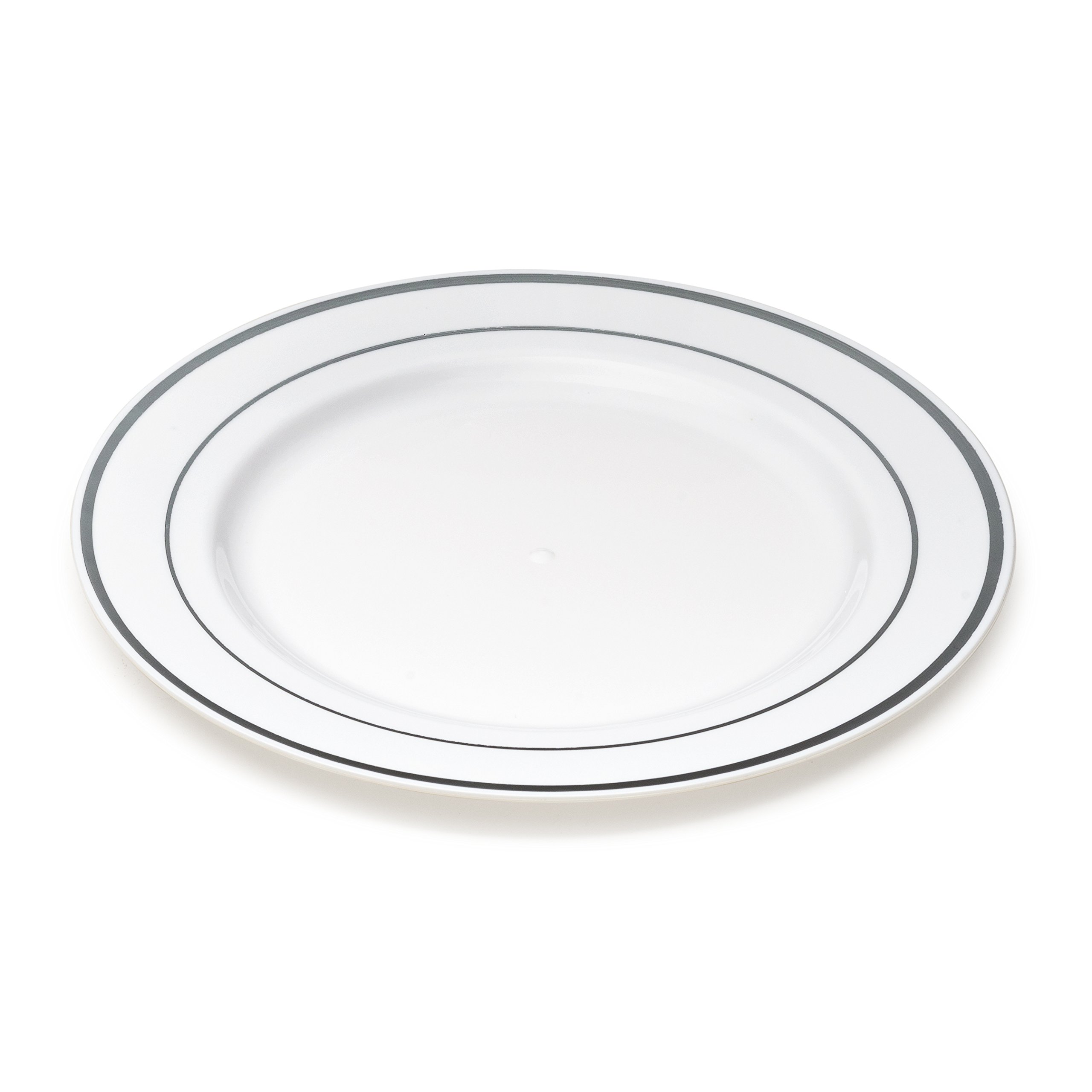 Laura Stein Designer 80-Piece Premium Plastic Dinnerware Set - White with Silver Rim (40x10.75