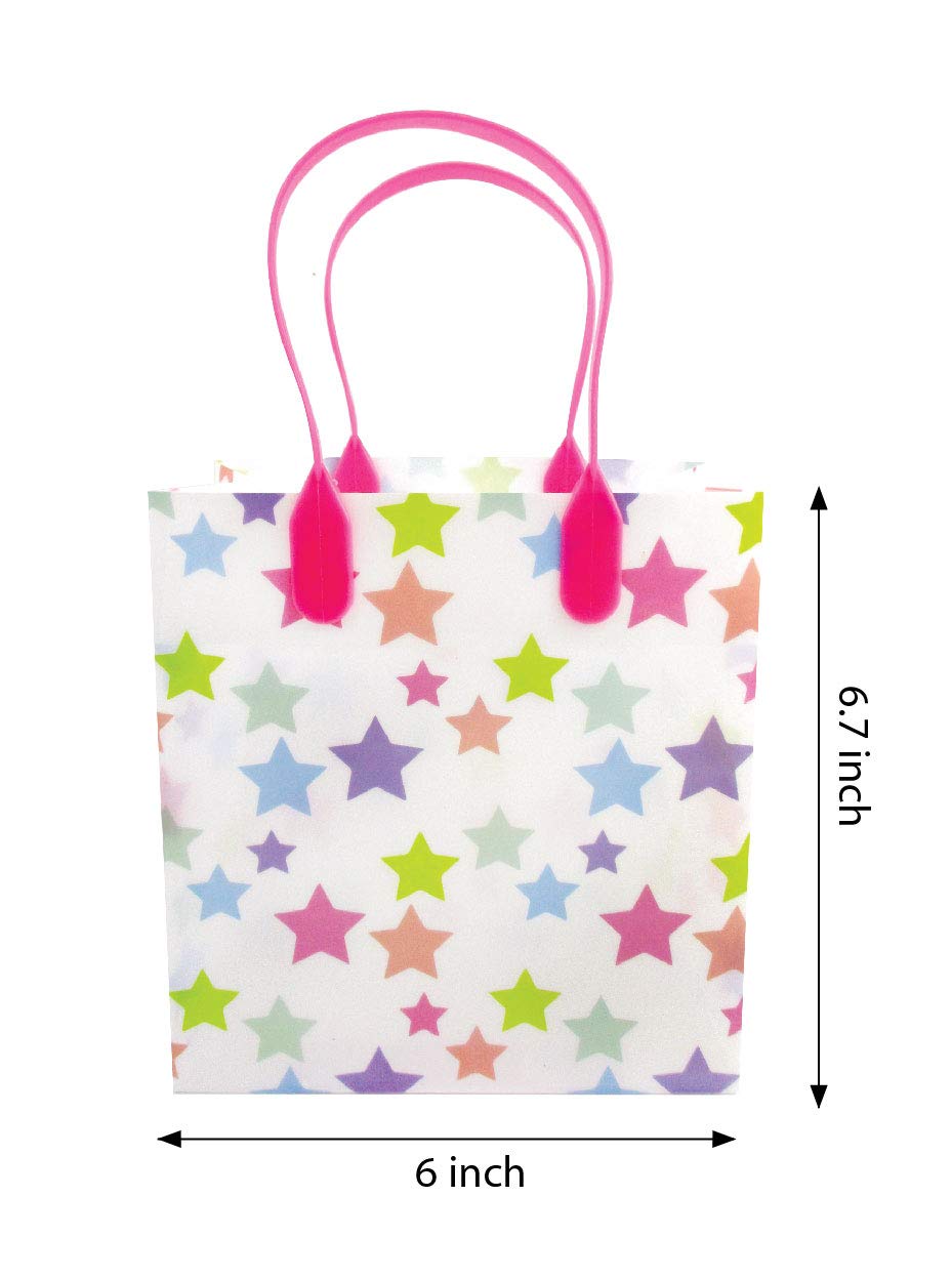 Colorful Rainbow Party Favor Bags with Handles - 12 Pack Birthday Candy Treat Bags for Kids, Baby Showers, Easter Celebrations & Holiday Gift Giving