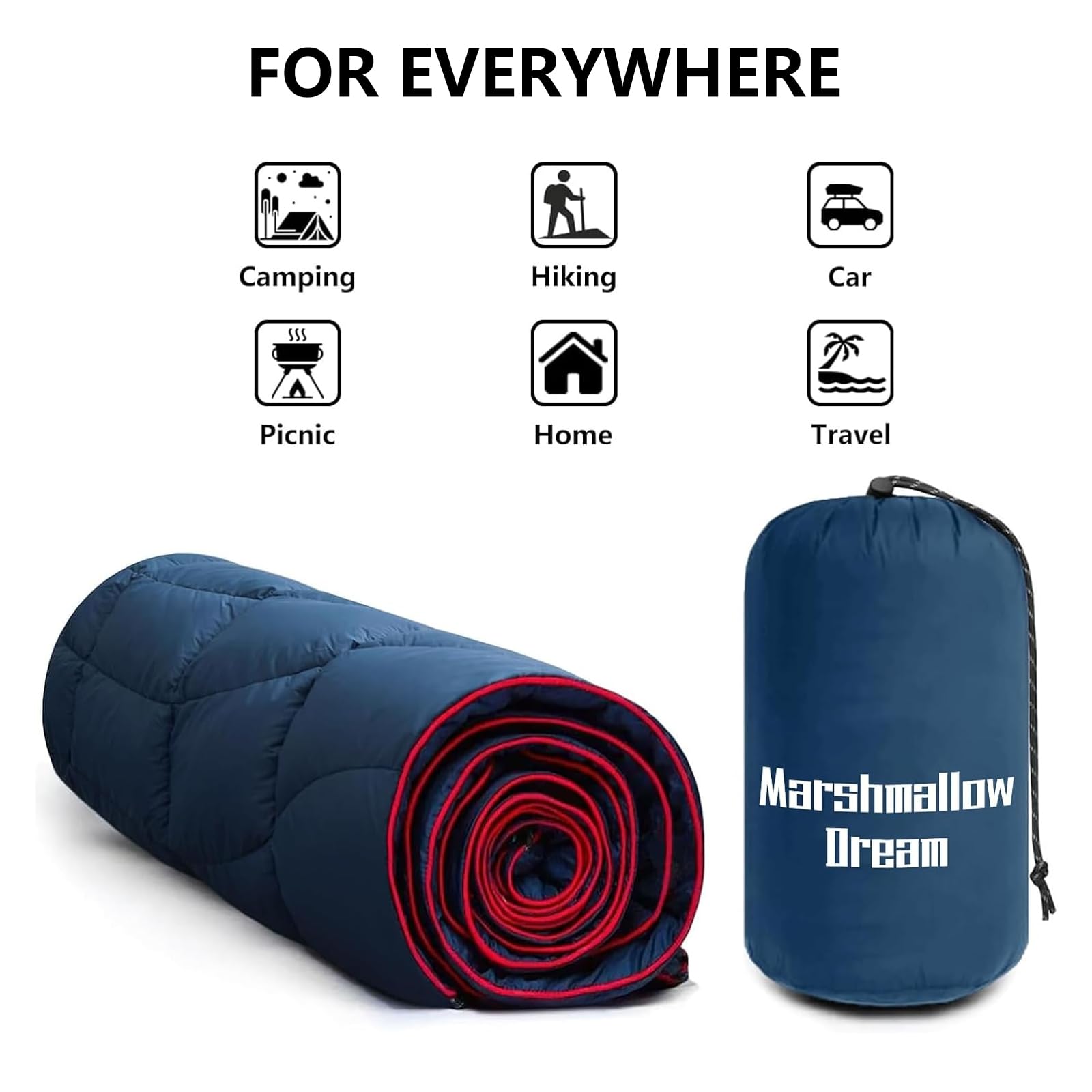 Packable Puffy Camping Blanket - Lightweight Windproof Down Alternative for Outdoor Adventures, Hiking, Backpacking, Beach, Picnic & Stadium Use (52x75 Inches) - Perfect for Cozy Evenings by the Campfire or Snuggling at Outdoor Events