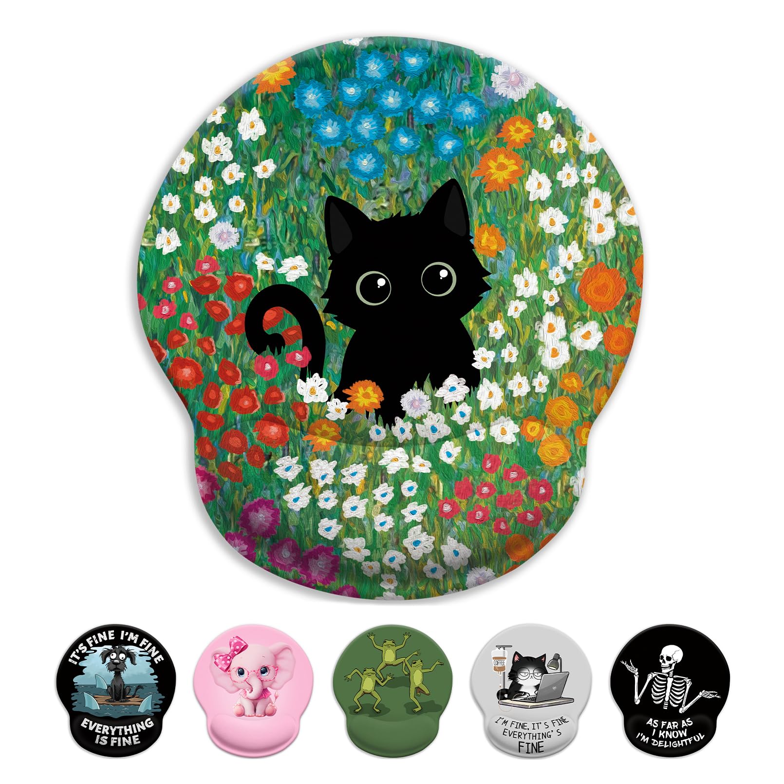 Black Cat Ergonomic Mouse Pad with Wrist Rest - Non-Slip Gaming Mouse Pad with Pain Relief PU Base - Cute Office Desk Accessories for Work & Gaming - Perfect for Computer Desks, Home Office & Gaming Setups