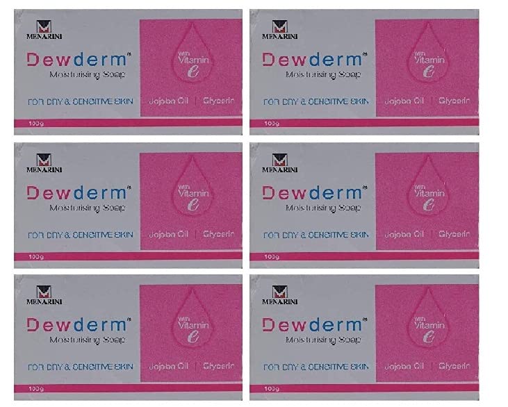 DEWDERM Moisturizing Soap Bar for Dry & Sensitive Skin - Hydrating & Gentle Cleansing - Pack of 6 (100g Each) - Perfect for Daily Face & Body Wash, Eczema & Dermatitis Care