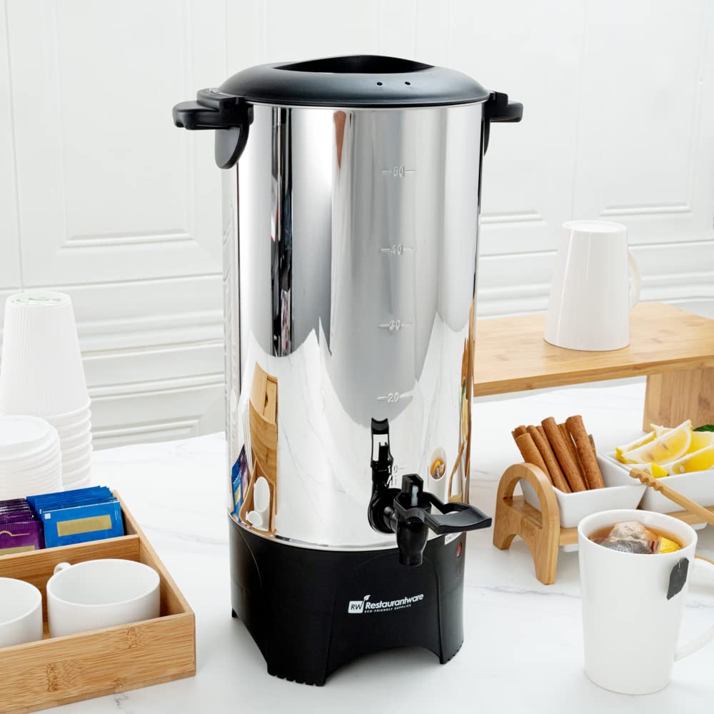 Restaurantware Restpresso 230oz (6.8L) Commercial Coffee Dispenser - Large Stainless Steel Coffee Urn with No-Drip Spigot & Sight Gauge - 120V/1000W (Serves 46 Cups) - Perfect for Restaurants, Cafes, Catering & Office Break Rooms