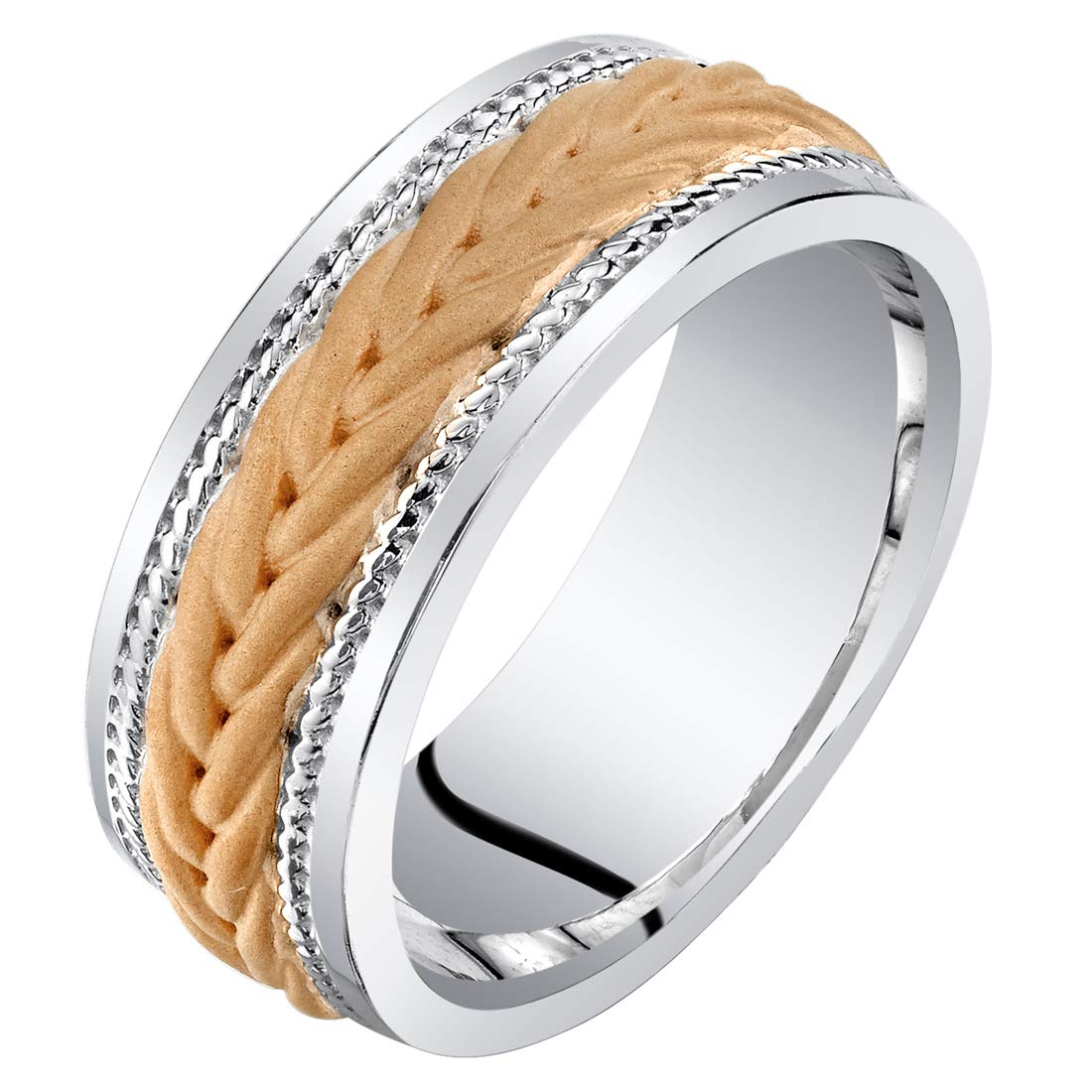 PEORA Men's Sterling Silver Roped Pattern Wedding Band Ring - 8mm Comfort Fit (Sizes 8-14) - Perfect for Weddings, Anniversaries & Everyday Wear