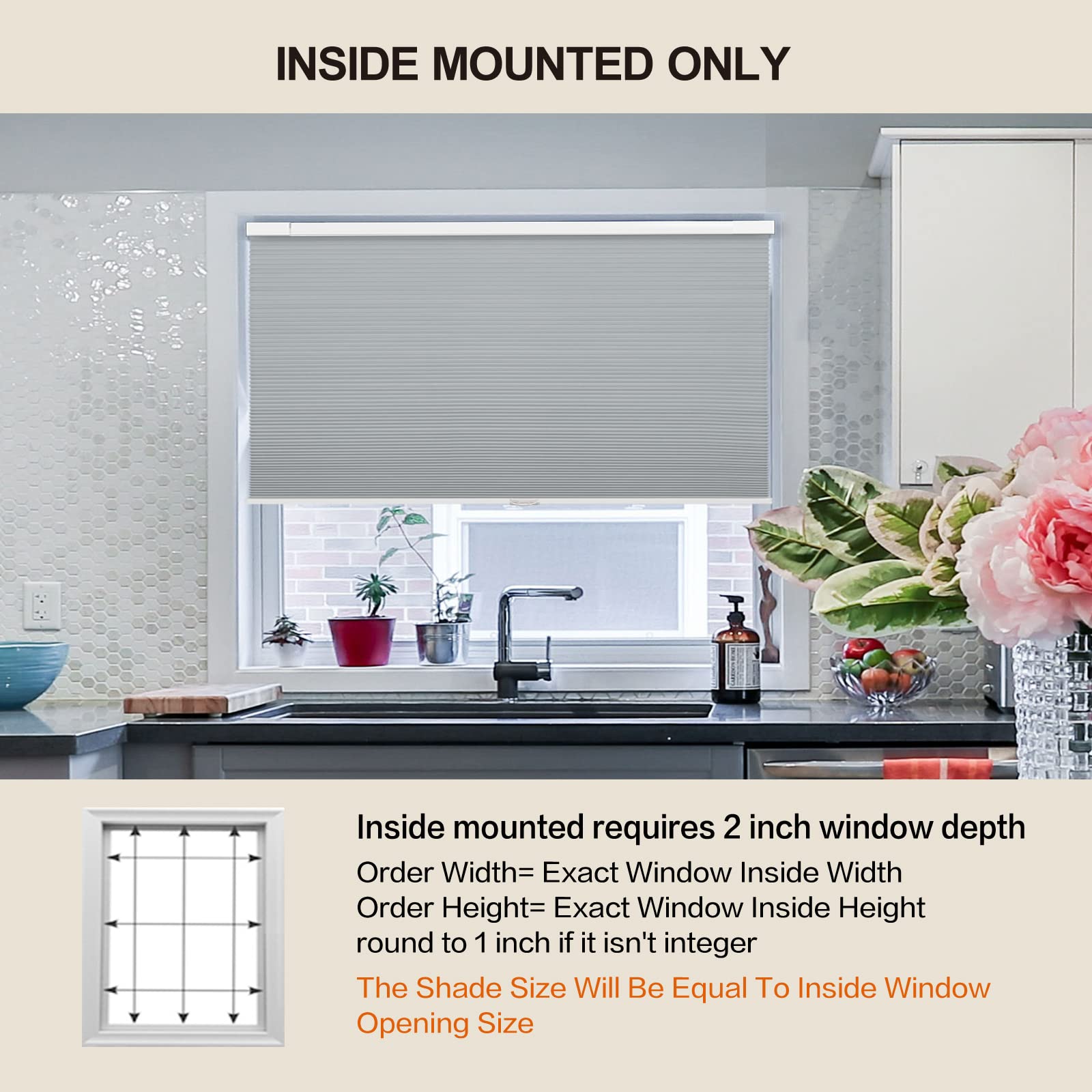 No Drill Cordless Honeycomb Window Blinds - Tile Blue Custom Cellular Shades with Tension Expansion, UV Protection & Privacy - Perfect for Home & Office Windows (Inside Mount Only) - Ideal for Bedrooms, Living Rooms & Workspaces