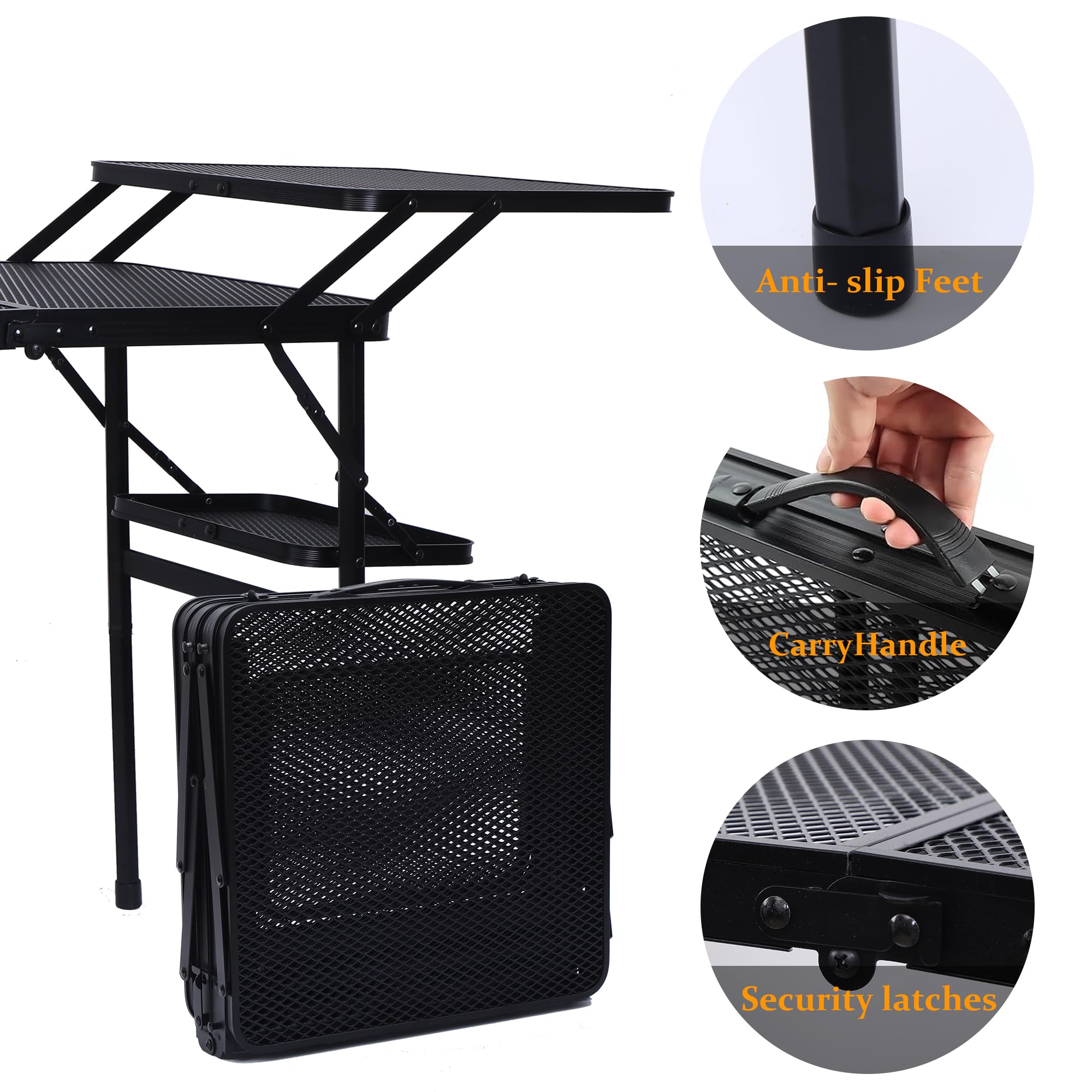 Portable Folding Camping Table with 4 Side Tables & Mesh Net - Lightweight Outdoor Picnic Grill Table for BBQ, Camping, Hiking & Backyard Parties