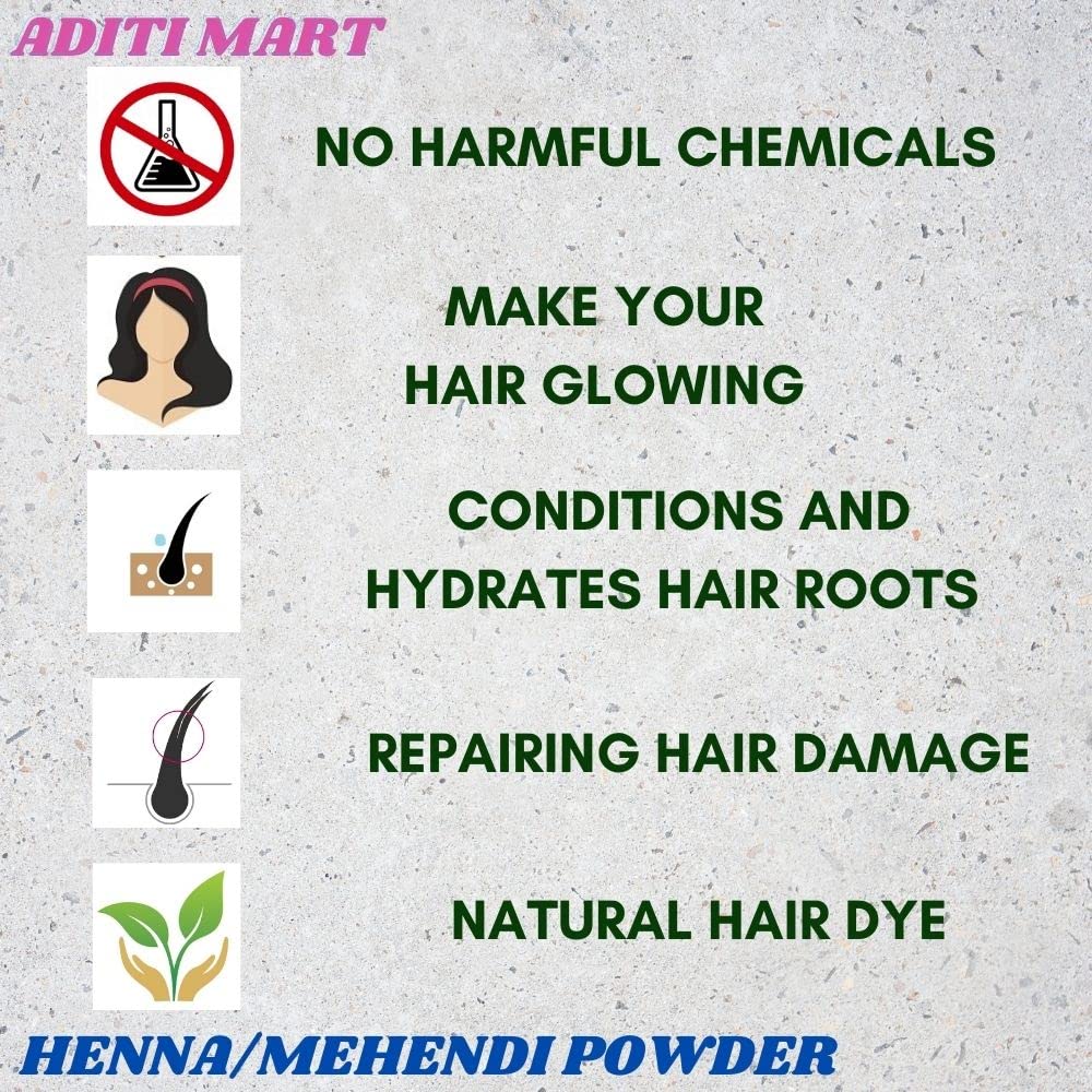 Aditi Mart Natural Herbal Henna Mehndi Powder for Hair - 100% Pure Organic Hair Dye & Mehndi Design | Chemical-Free Brown Henna (227g) | Safe for Hair Coloring, Tattoos & Bridal Mehndi