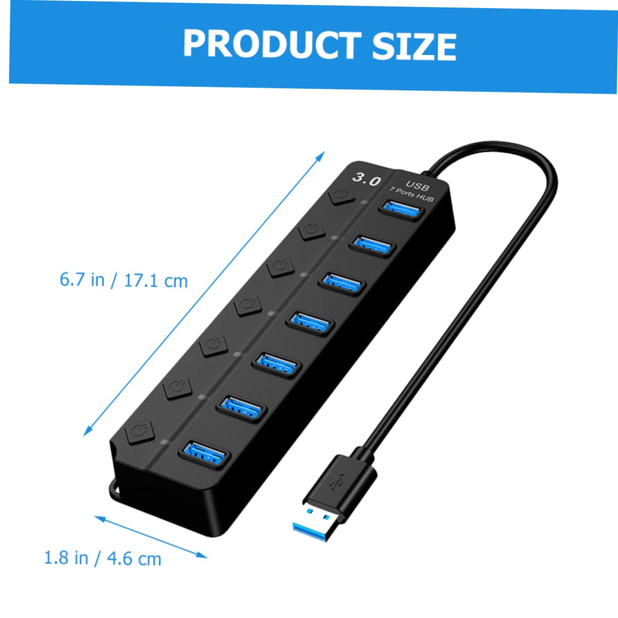 Homoyoyo 2-Port USB Hub with 7 USB Ports - High-Speed USB 3.0 Splitter for Laptop, PC, Mac - Expand Multiple USB Ports for Keyboard, Mouse, Flash Drive, Printer | Compact ABS Design for Home Office & Gaming Setup