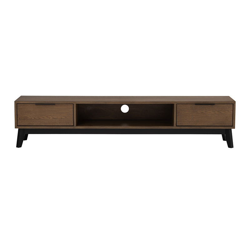 MALTON 180cm Walnut & Black Entertainment TV Stand - Modern TV Console for Living Room, Bedroom, Home Theater Setup