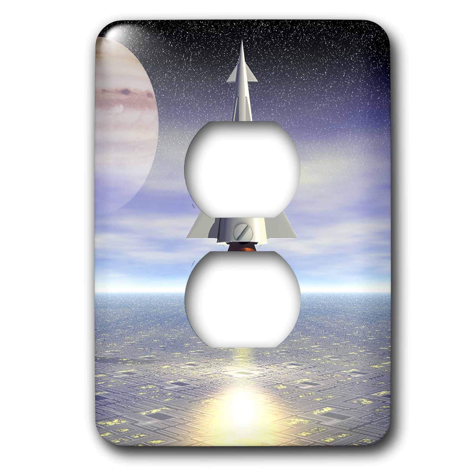3D Rose Rocket Launch Space Travel Outlet Cover - Modern Spacecraft Design for Kids Room & Sci-Fi Decor - 2 Plug Wall Plate for Bedroom, Office, or Game Room