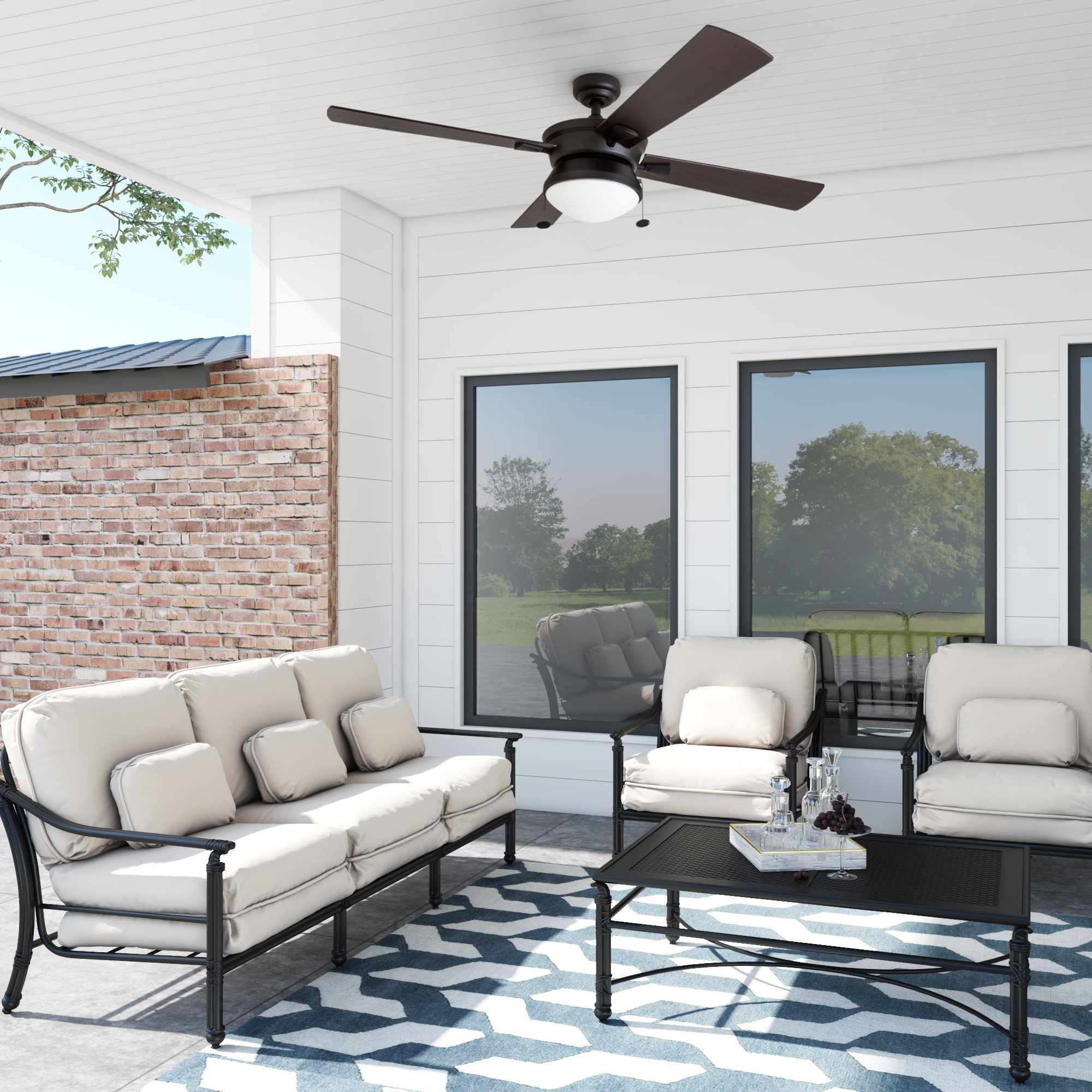 52 Inch Matte Black Auletta Ceiling Fan with Pull Chain - Indoor/Outdoor Use for Living Room, Bedroom, Patio & Covered Porch