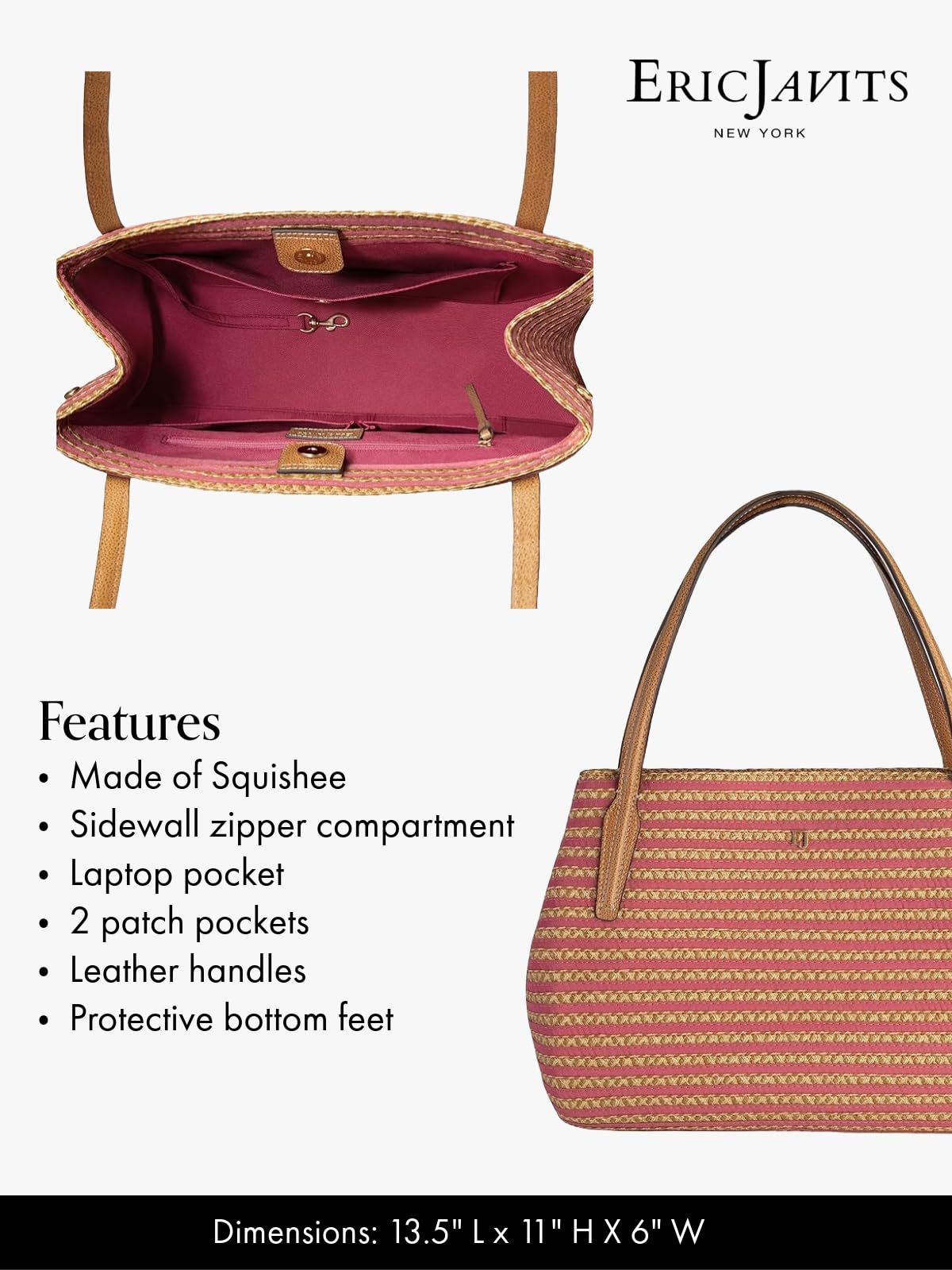 Eric Javits Squishee Isla Straw Tote Bag for Women - Lightweight Woven Summer Beach Purse - Stylish Handbag for Travel, Shopping & Poolside Essentials