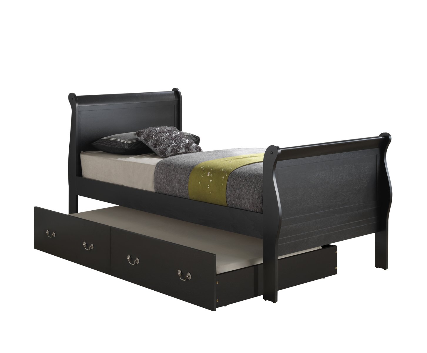 Glory Furniture Twin Size Trundle Bed with 4 Storage Drawers in Black - Perfect for Kids' Rooms, Guest Beds & Small Space Living
