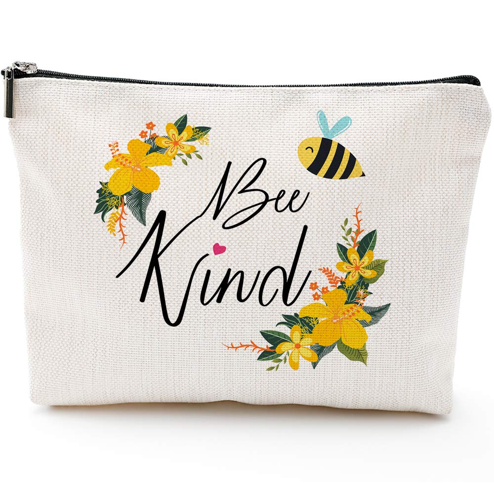 Bee Kind Inspirational Gifts for Women - Beekeeper & Gardener Present, Honeybee Themed Makeup Pouch & Cosmetic Bag - Perfect for Beekeeping Supplies, Gardening Tools or Daily Essentials Organization