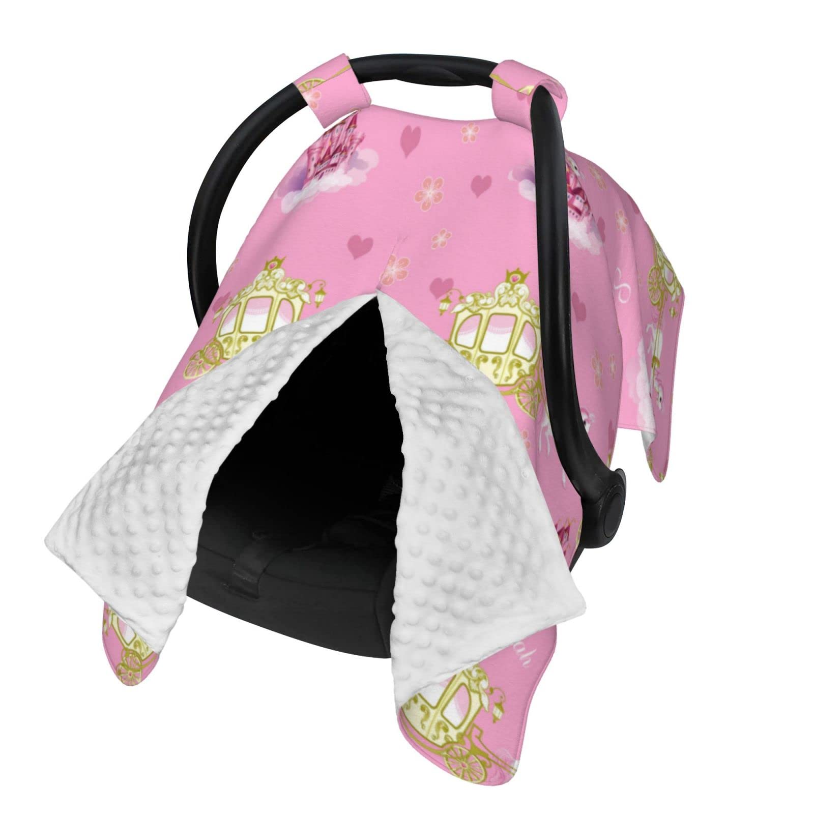 Personalized Princess Rainbow Baby Car Seat Canopy with Name - Custom Multi-Use Blanket for Girls, Peekaboo Minky Nursing & Stroller Cover - 27.5