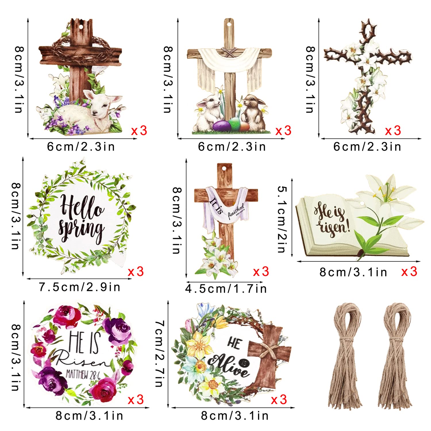 24-Piece Happy Easter Wooden Hanging Signs - Religious Cross Ornaments with 