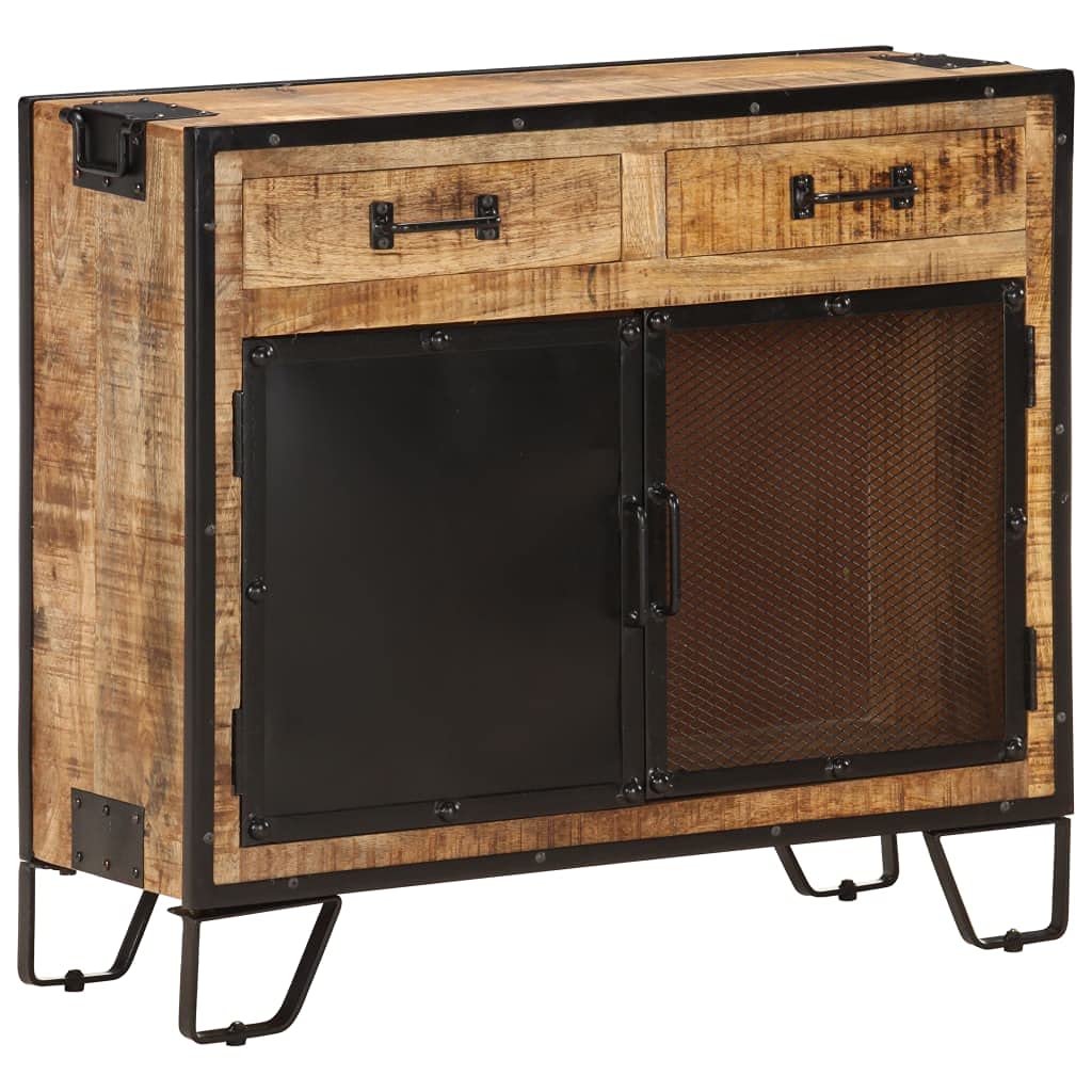 Industrial Wooden Storage Cabinet - Solid Mango Wood Sideboard Buffet for Kitchen, Dining & Living Room - 31.5x12.2x28 Inches - Perfect for Home Organization & Rustic Decor
