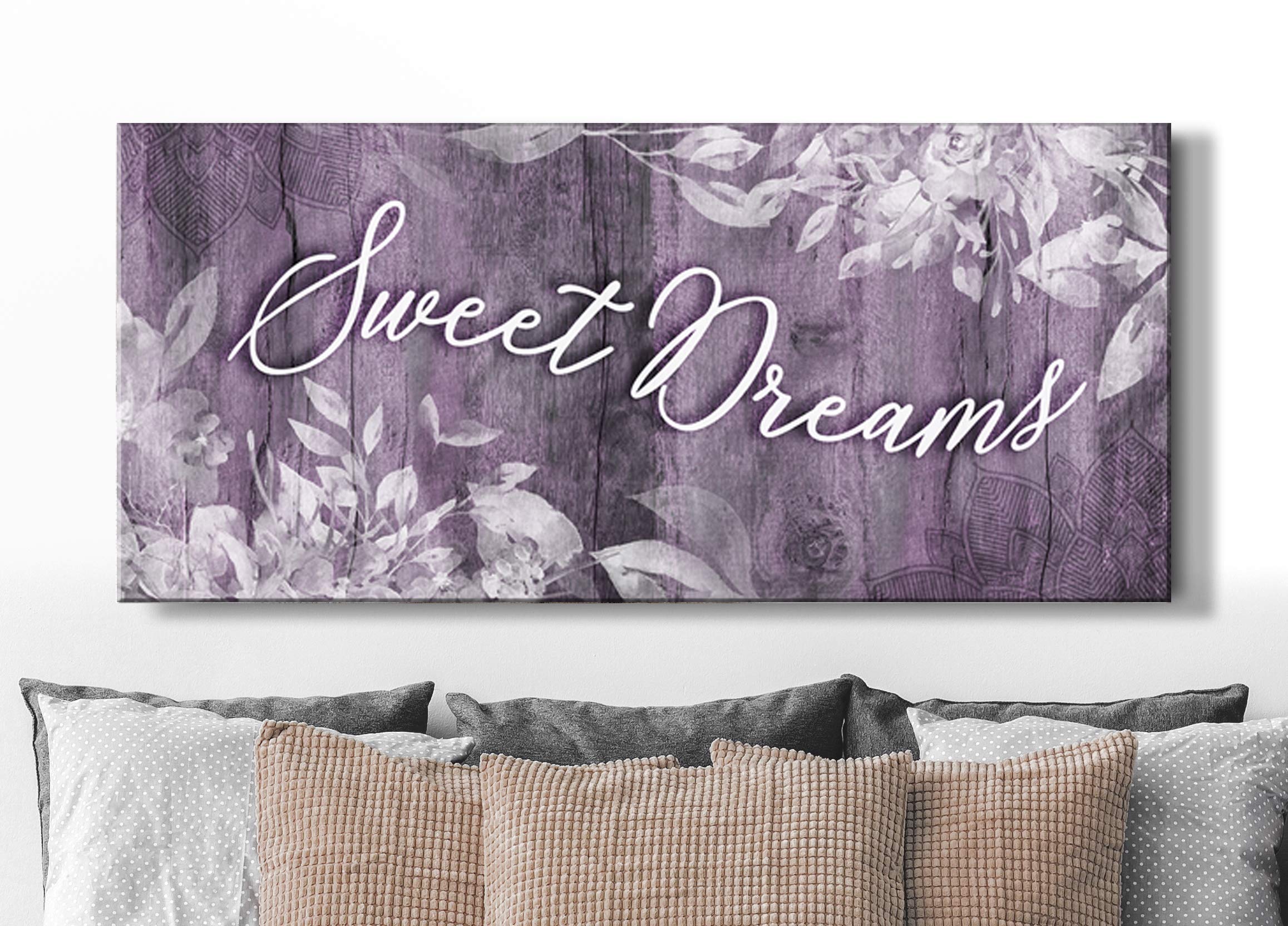 Sweet Dreams Sign - Large Purple Canvas Wall Art for Master Bedroom Decor (42x19) | Above Bed Wall Decor, Bedroom Signs & Wall Hangings | Perfect for Home Decor, Housewarming Gifts & Cozy Bedroom Aesthetics