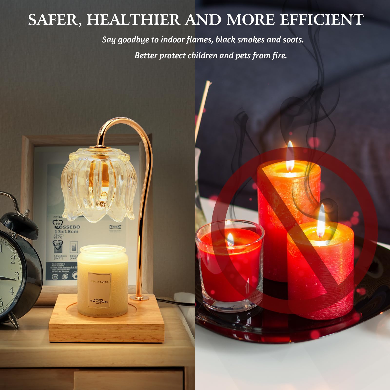 Tulip Candle Warmer Lamp with Timer & Dimmer - Wooden Base & Clear Glass Shade Wax Melter for Home Decor, Romantic Ambiance & Aesthetic Room Lighting - Perfect Gift for Women, Mothers Day, Valentine's Day & Housewarming