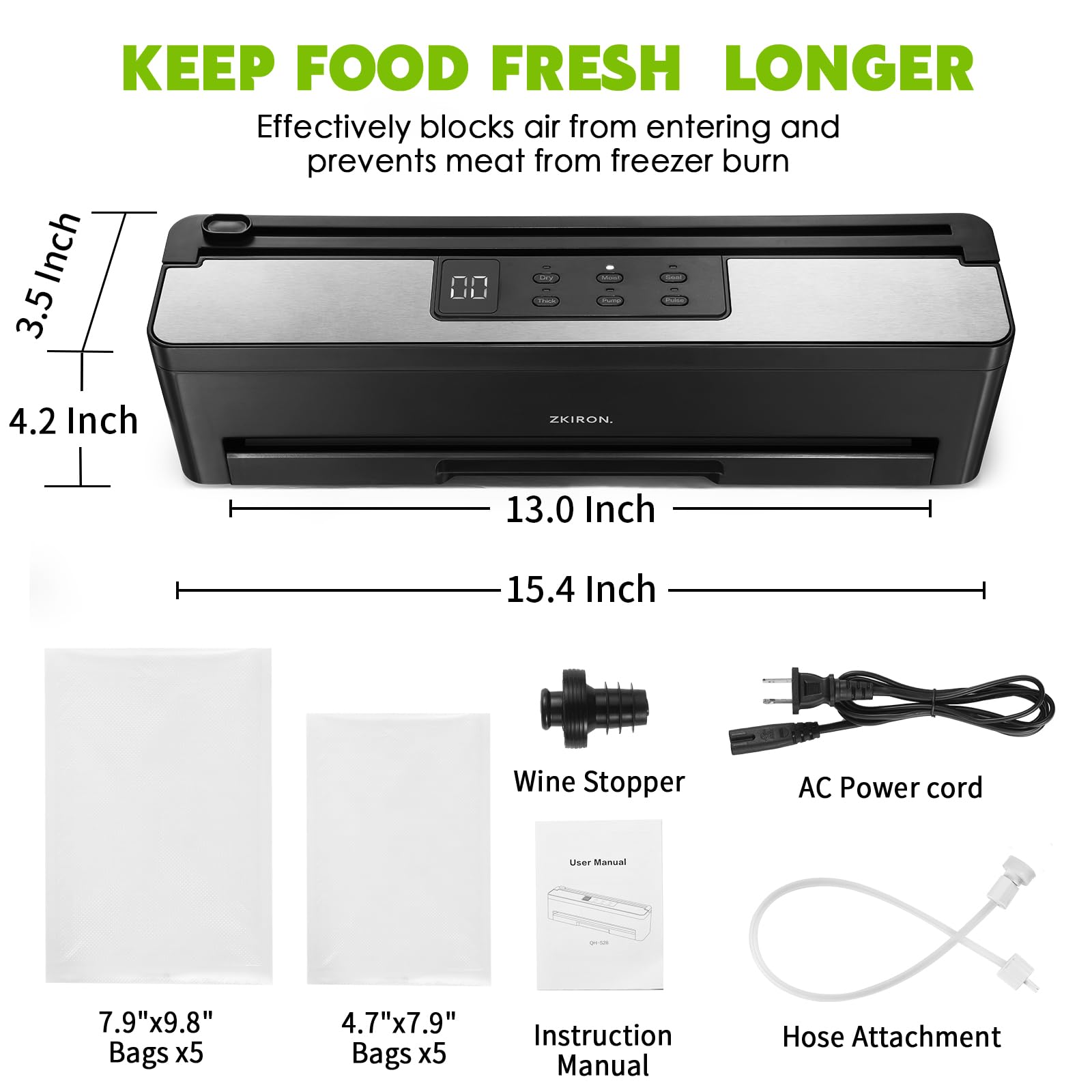 **Multi-Function Vacuum Sealer Machine - 6 Sealing Modes for Meal Prep, Sous Vide, Dry & Moist Foods | Long-Term Food Storage & Freshness Preservation | Includes Wine Saver & 10 Pre-Cut Bags | Ideal for Home Kitchens, Camping & Bulk Food Storage**