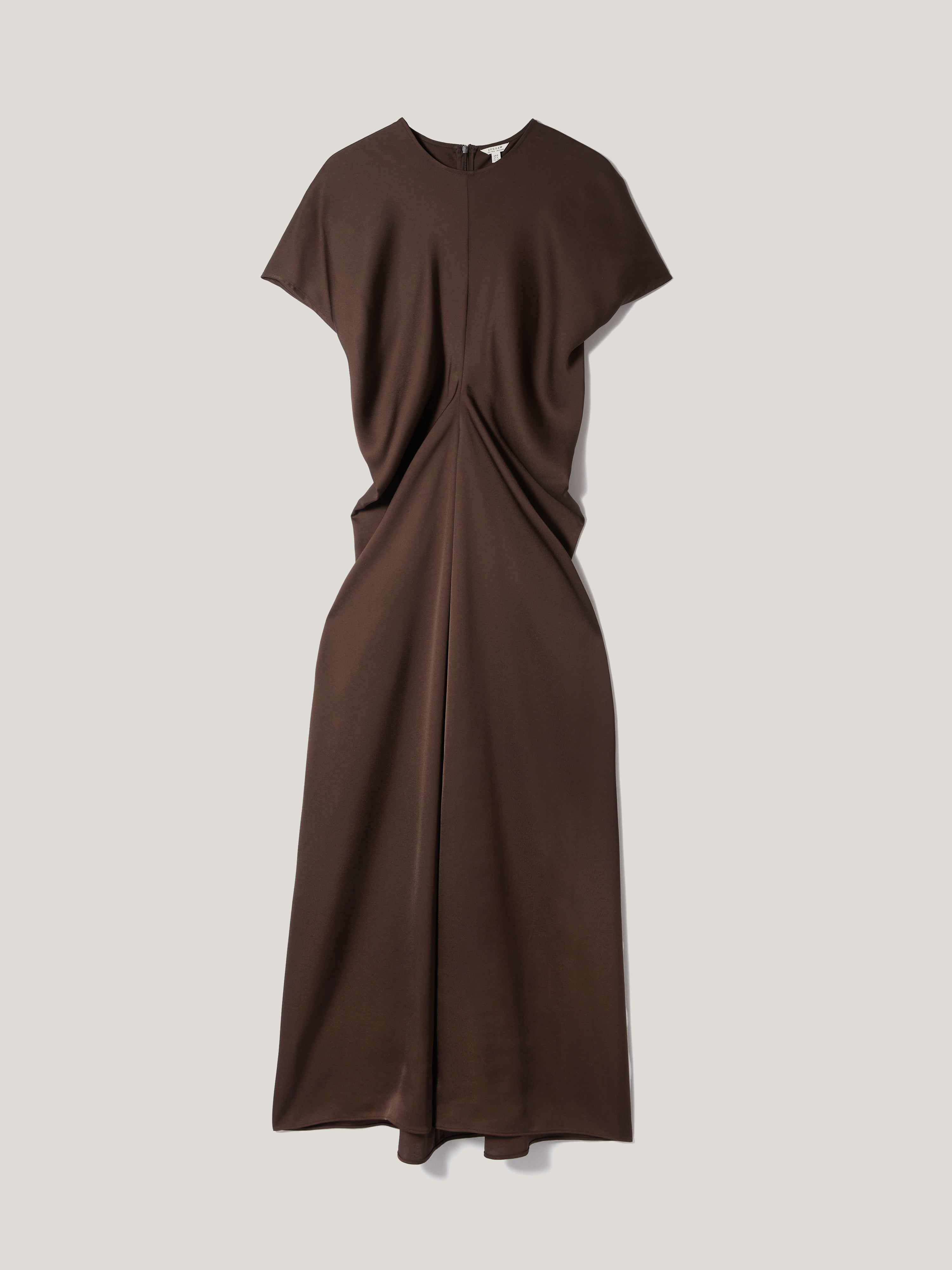 Elegant Satin Crepe Midi Dress in Brown - Perfect for Office Wear, Cocktail Parties & Special Occasions